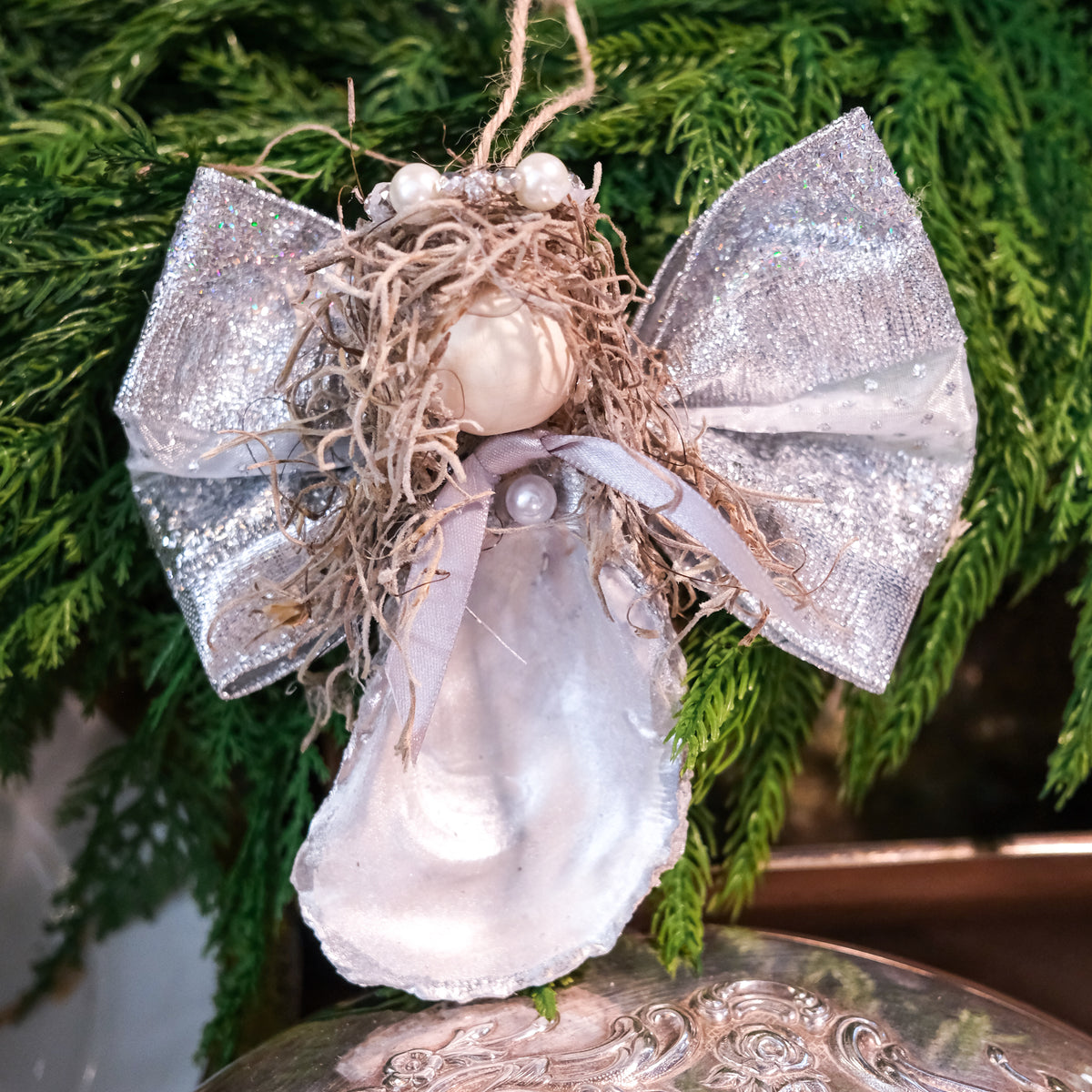 Silver Oyster Shell Angel Handmade Ornament