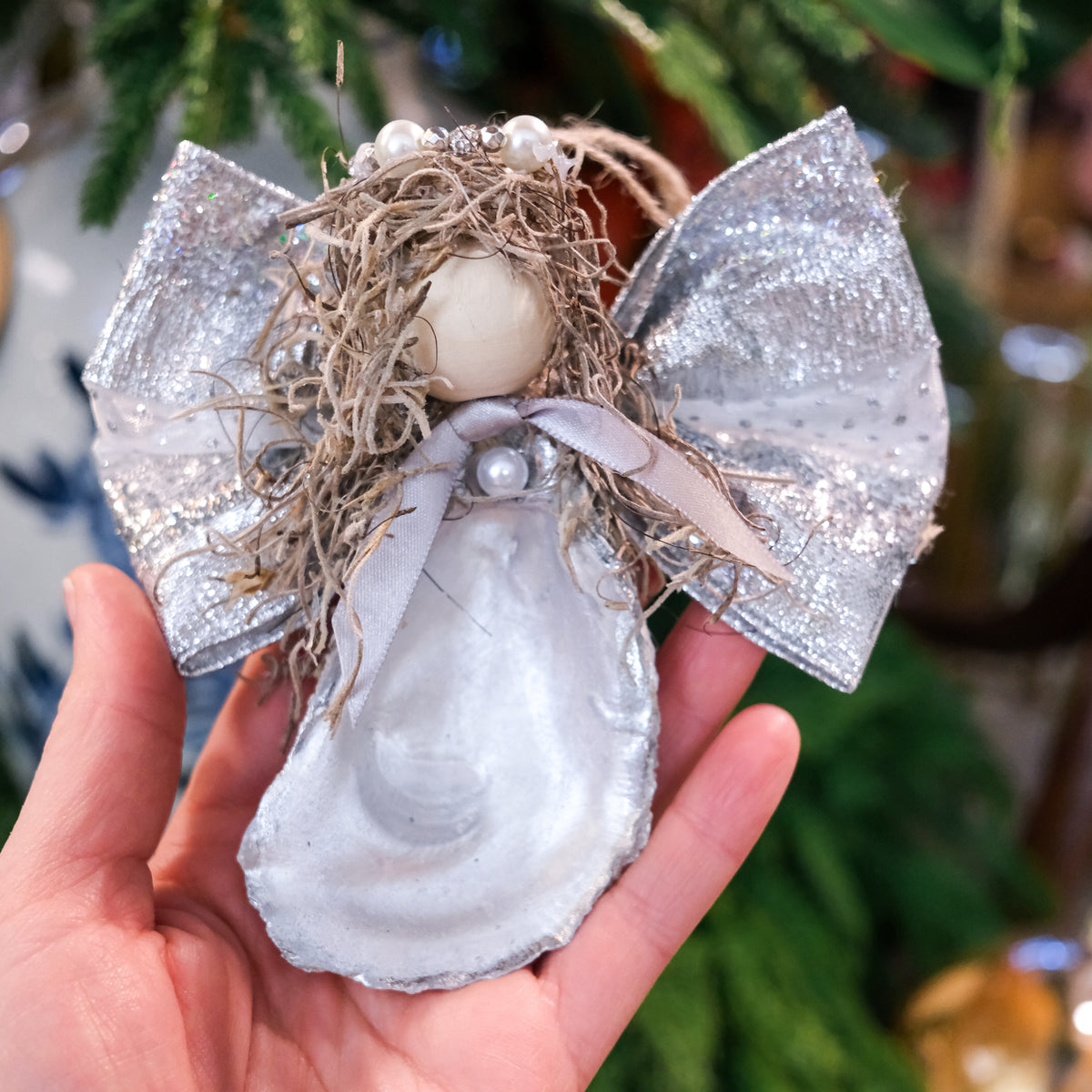 Silver Oyster Shell Angel Handmade Ornament