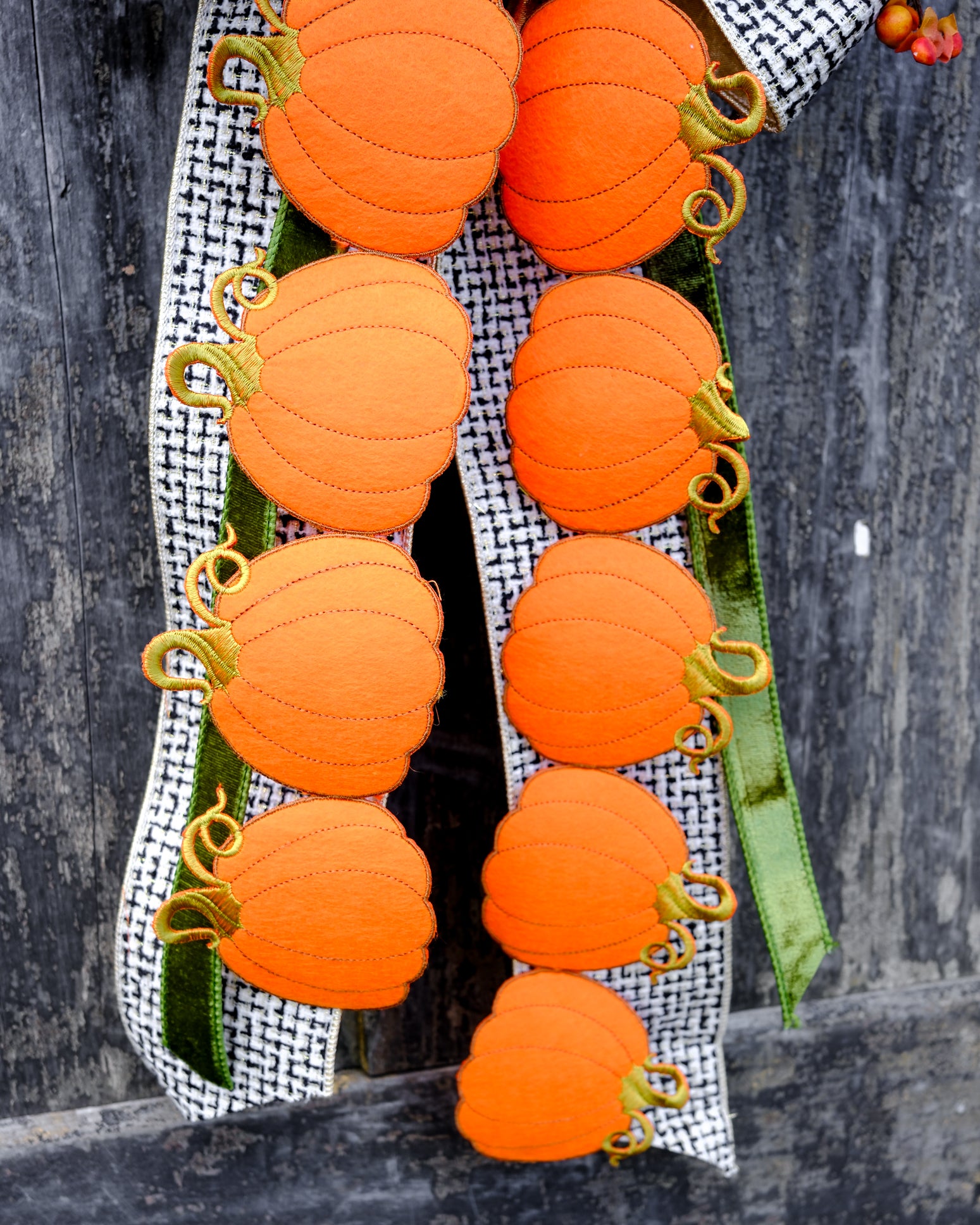 Hand-Tied Pumpkin Tweed & Green Velvet Bow