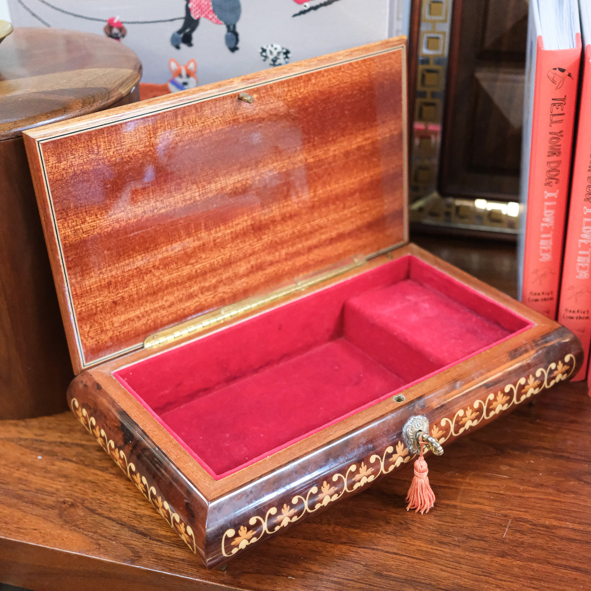 Italian Sorrento Red Velvet Lined Music Jewelry Box Made in Italy