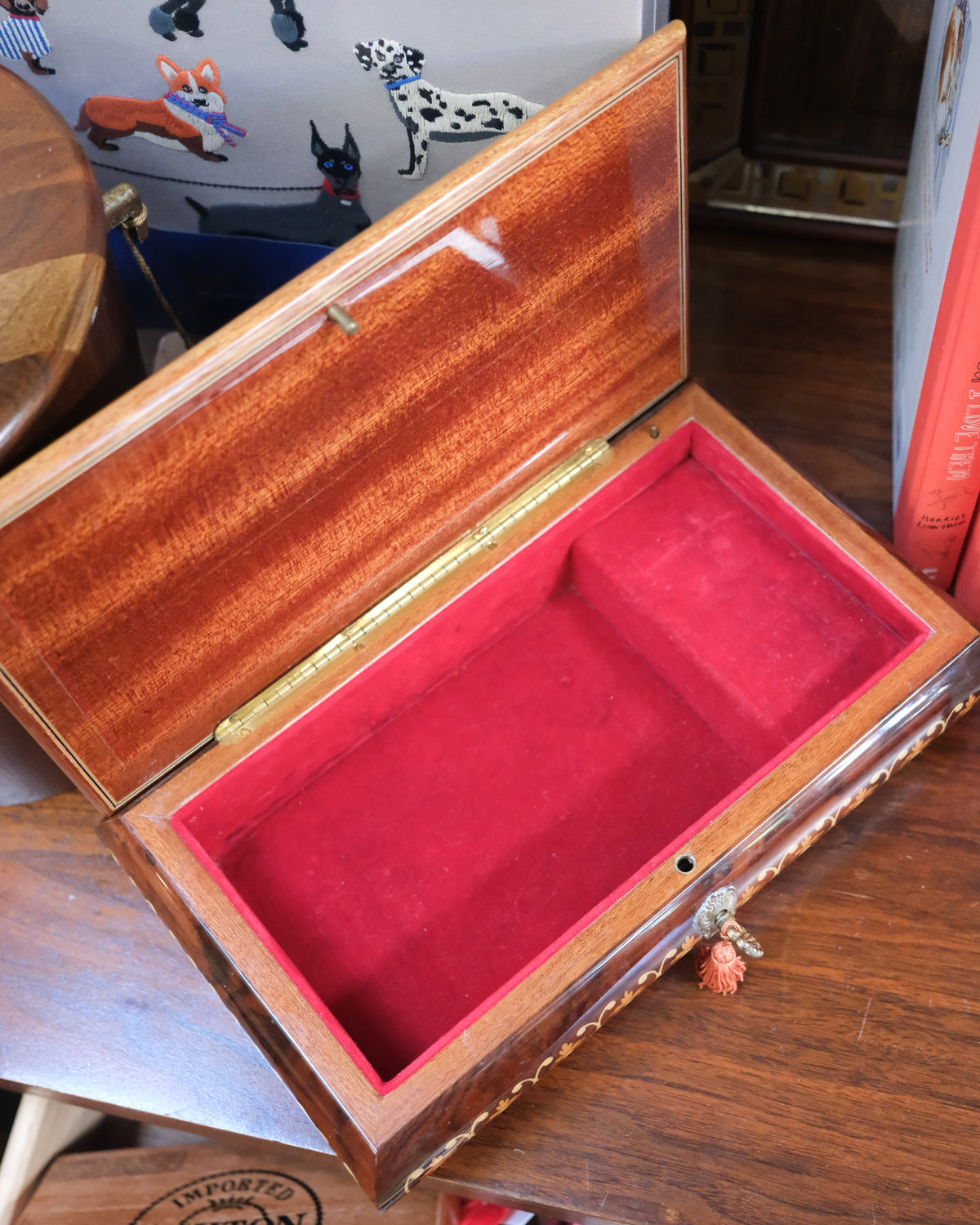 Italian Sorrento Red Velvet Lined Music Jewelry Box Made in Italy