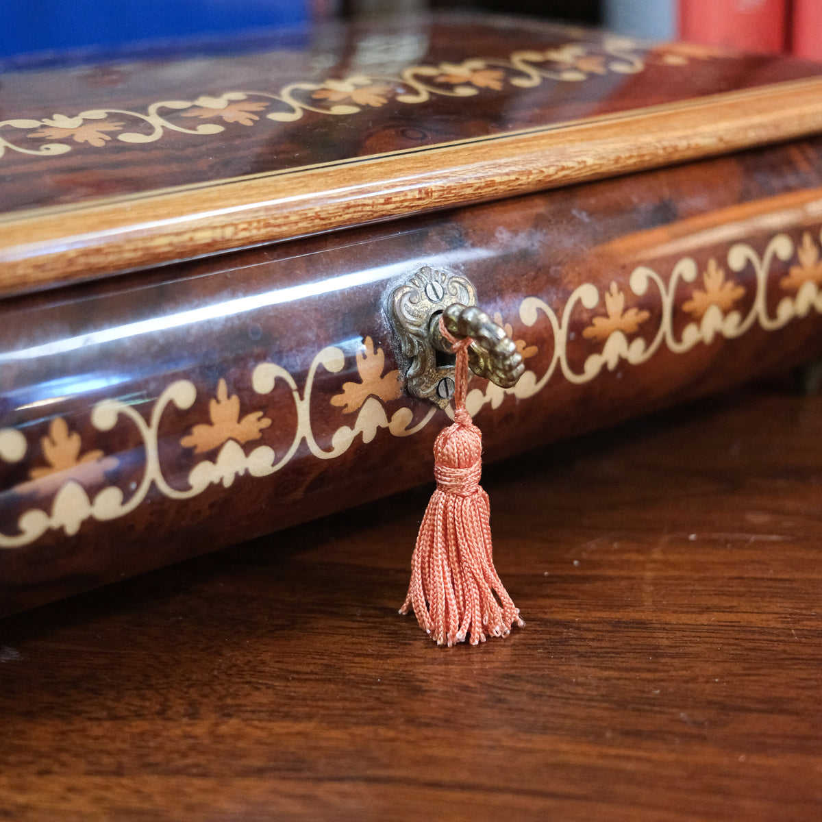 Italian Sorrento Red Velvet Lined Music Jewelry Box Made in Italy
