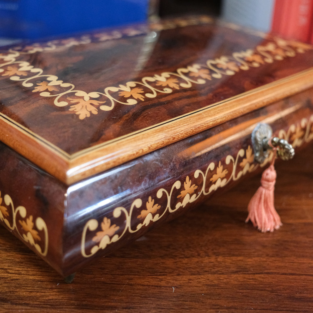 Italian Sorrento Red Velvet Lined Music Jewelry Box Made in Italy