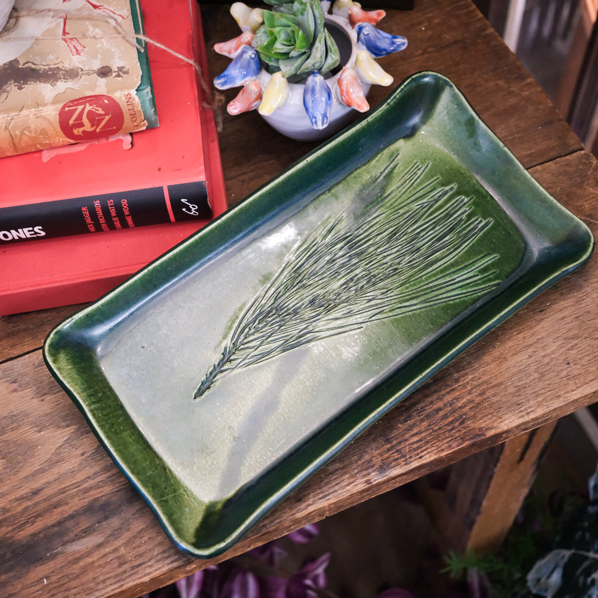 Rectangle Green Etched Pottery Tray