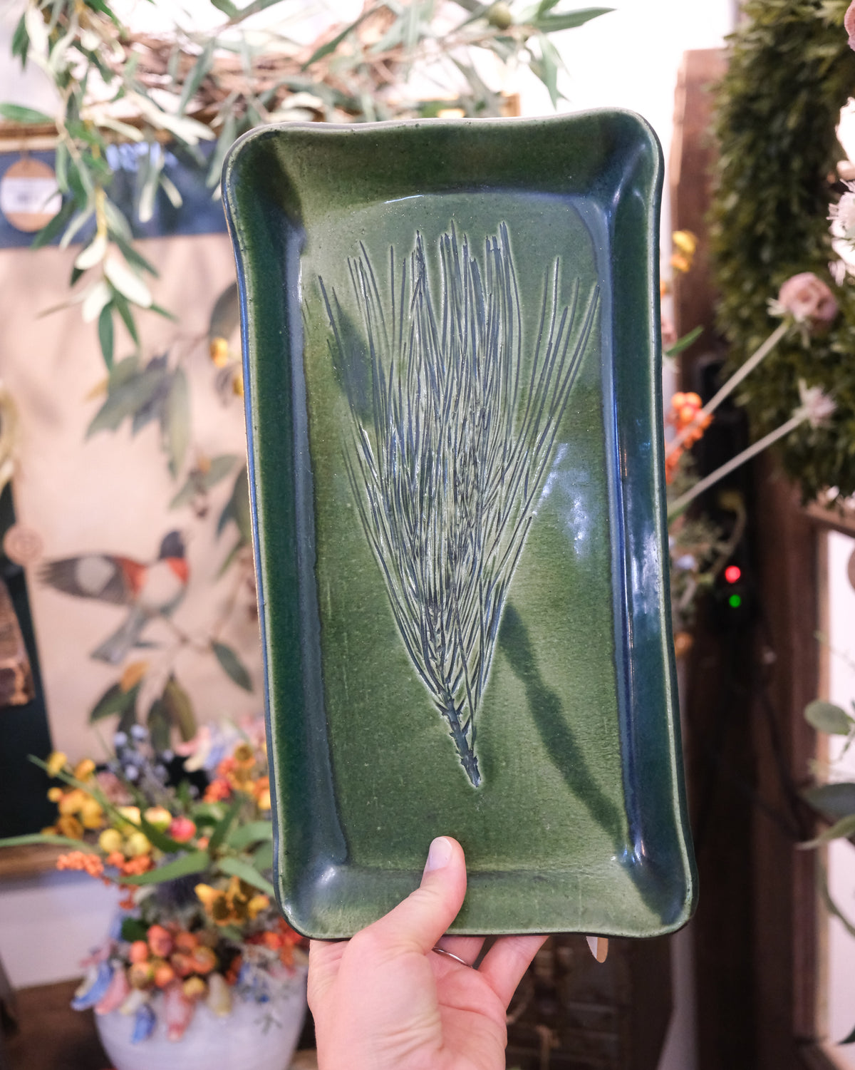 Rectangle Green Etched Pottery Tray