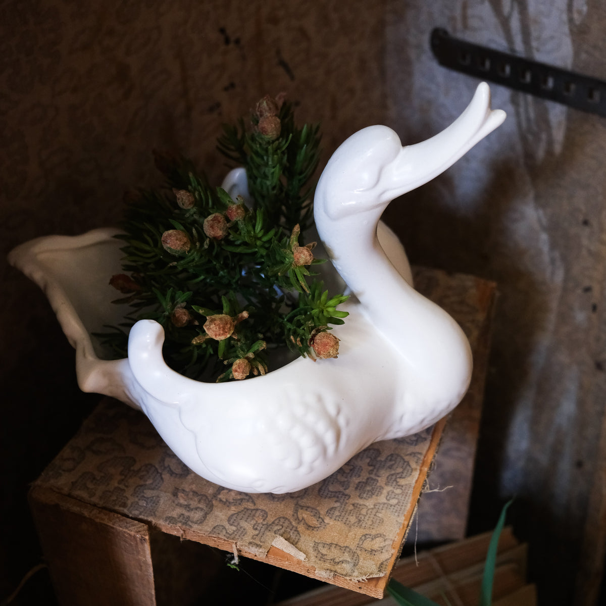 Vintage Hull Pottery White Porcelain Swan Planter or Vase