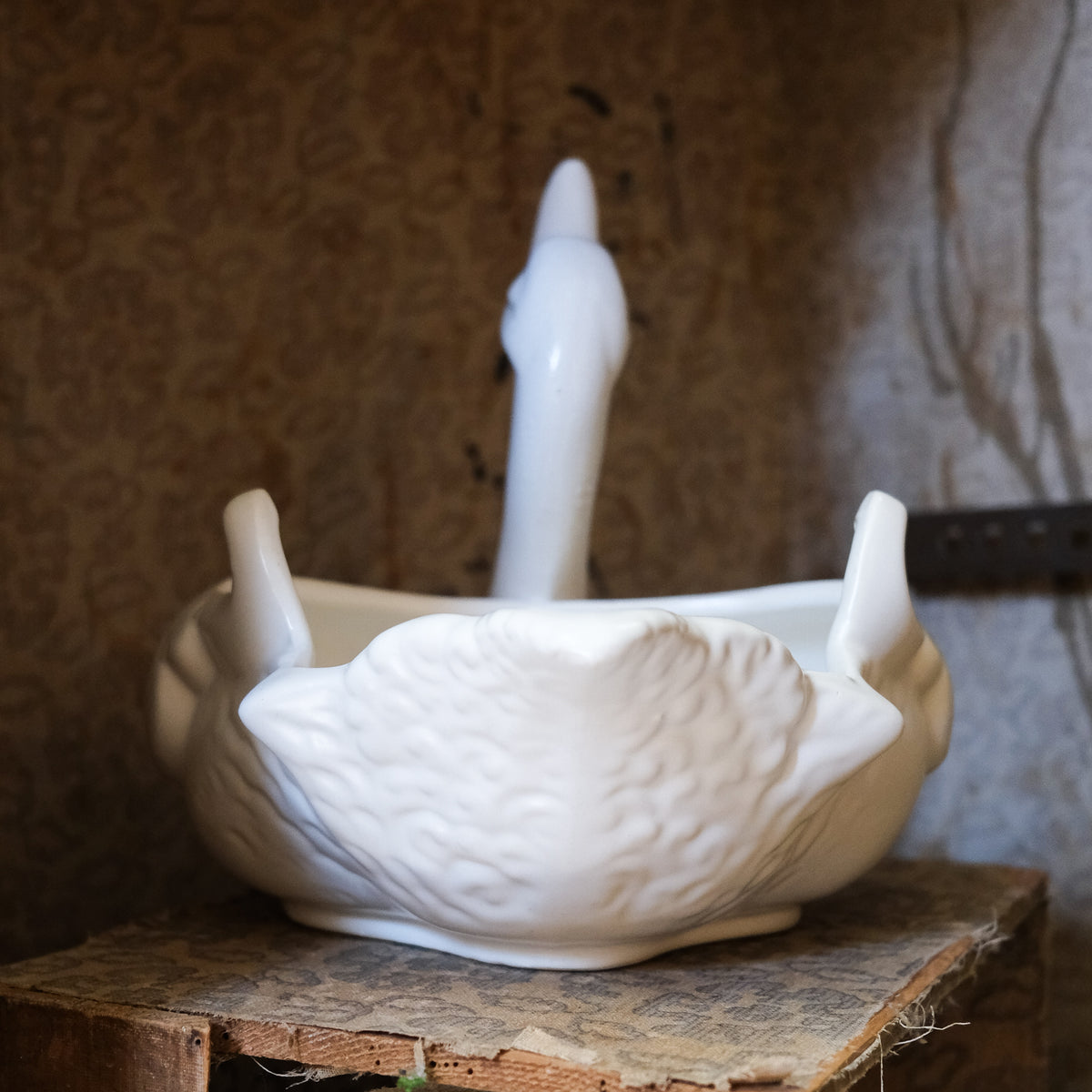 Vintage Hull Pottery White Porcelain Swan Planter or Vase