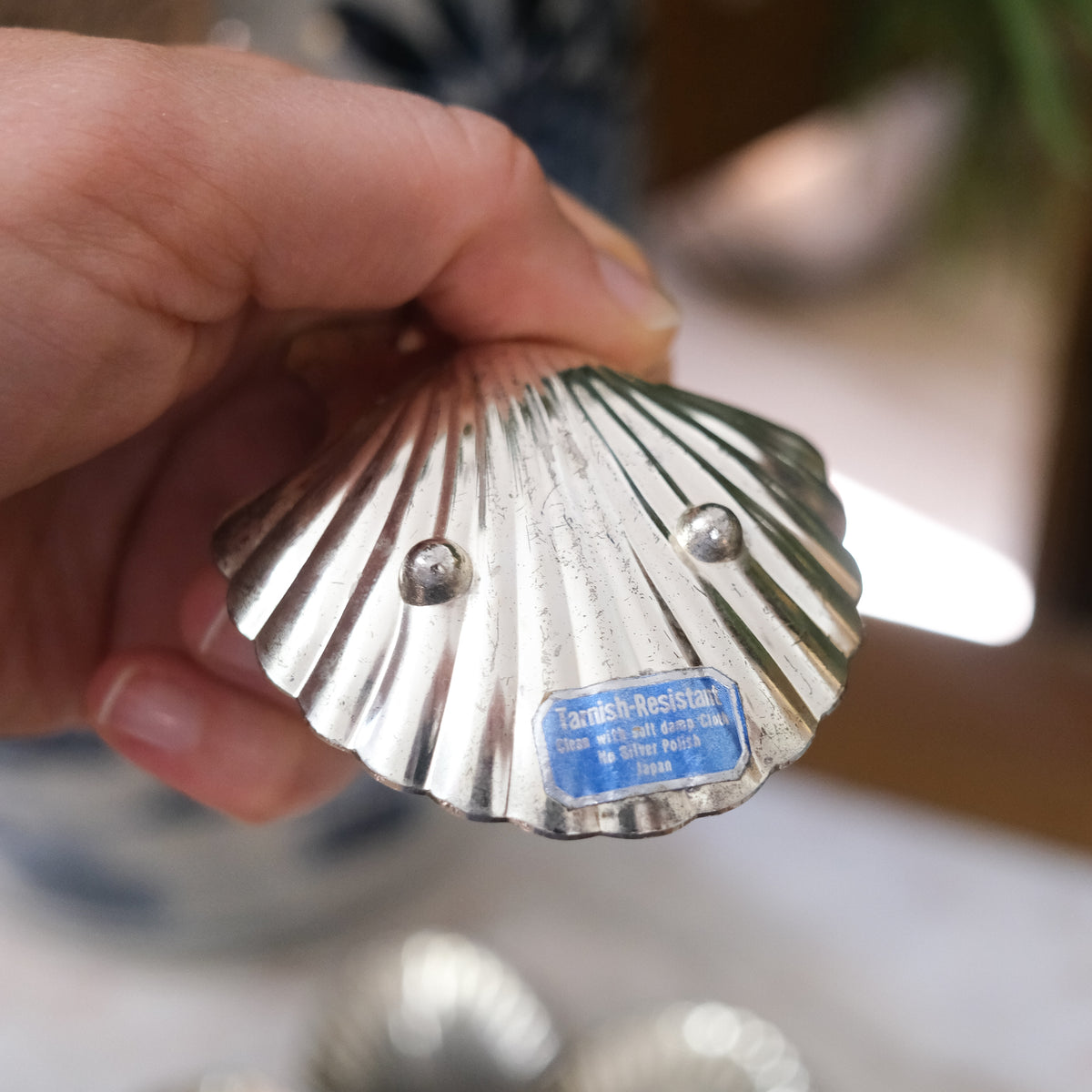 Set of 6 Scalloped Shell Mini Butter or Salt Dishes Silver Plated