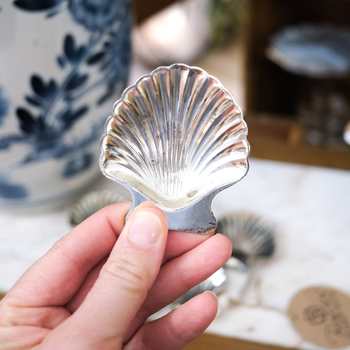 Set of 6 Scalloped Shell Mini Butter or Salt Dishes Silver Plated