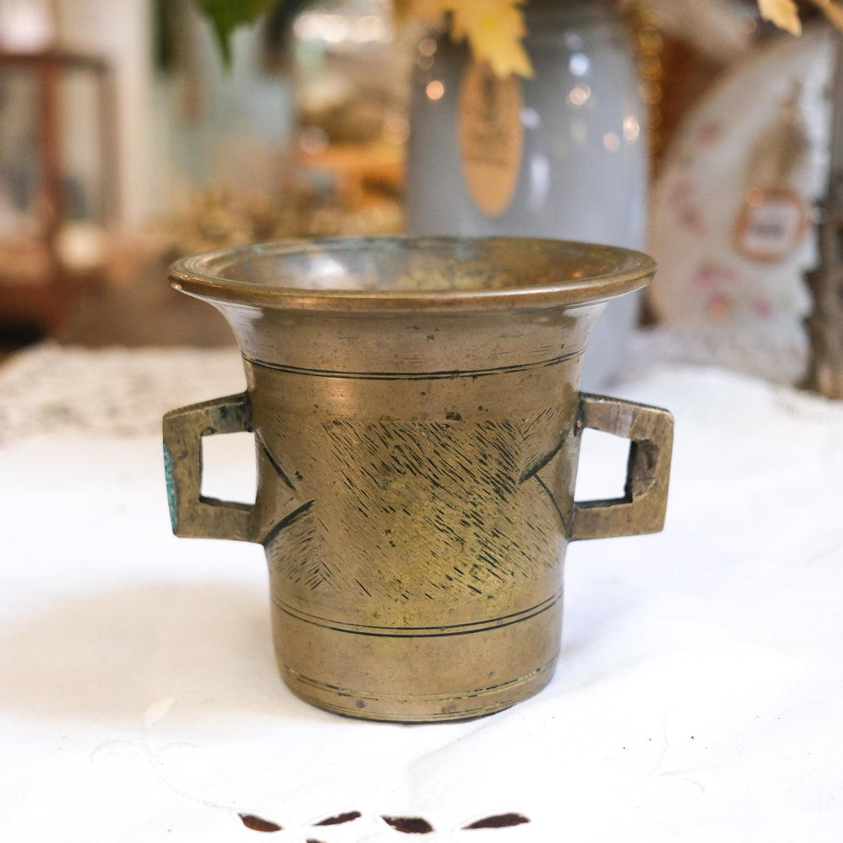 Heavy Brass Etched Mortar with Handles
