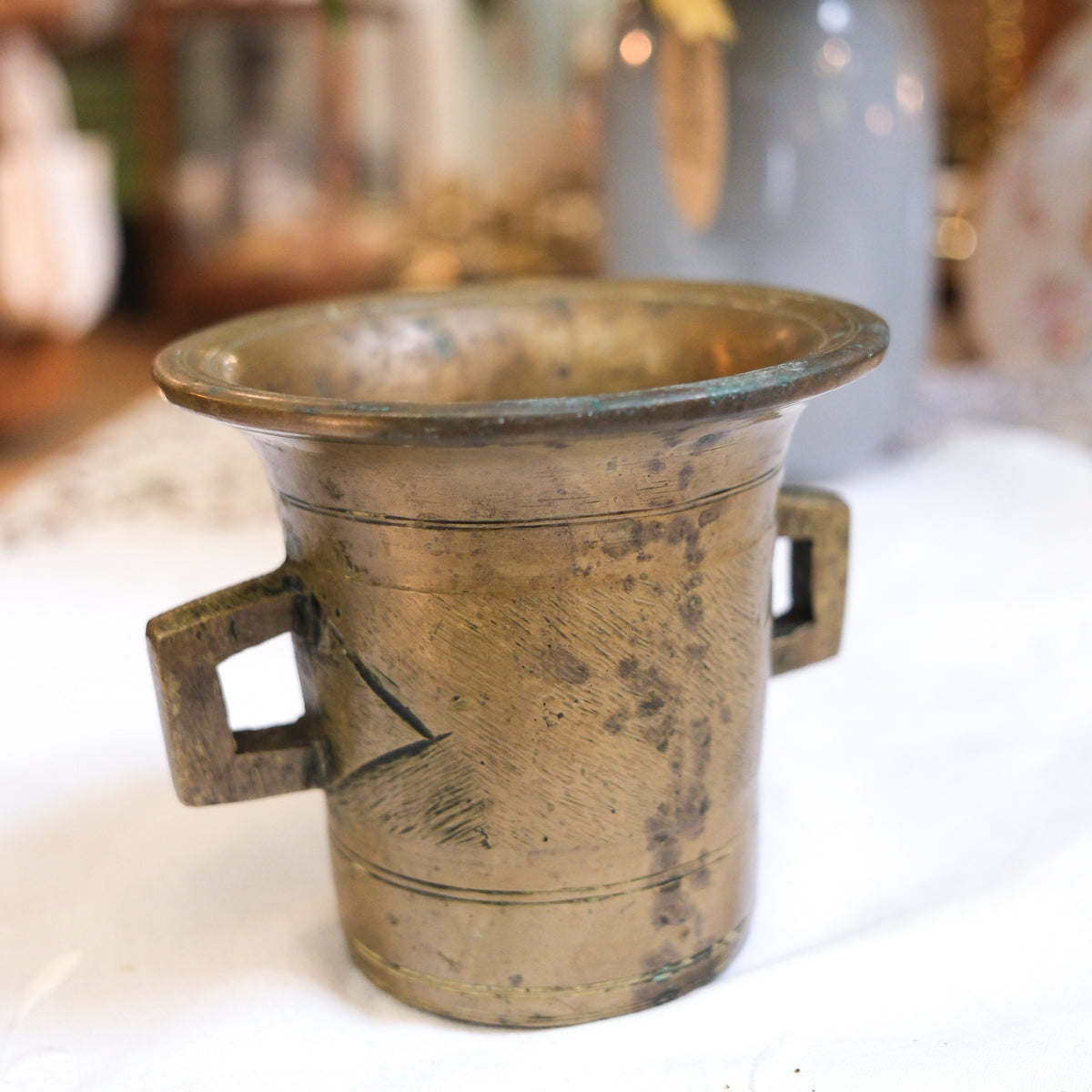 Heavy Brass Etched Mortar with Handles