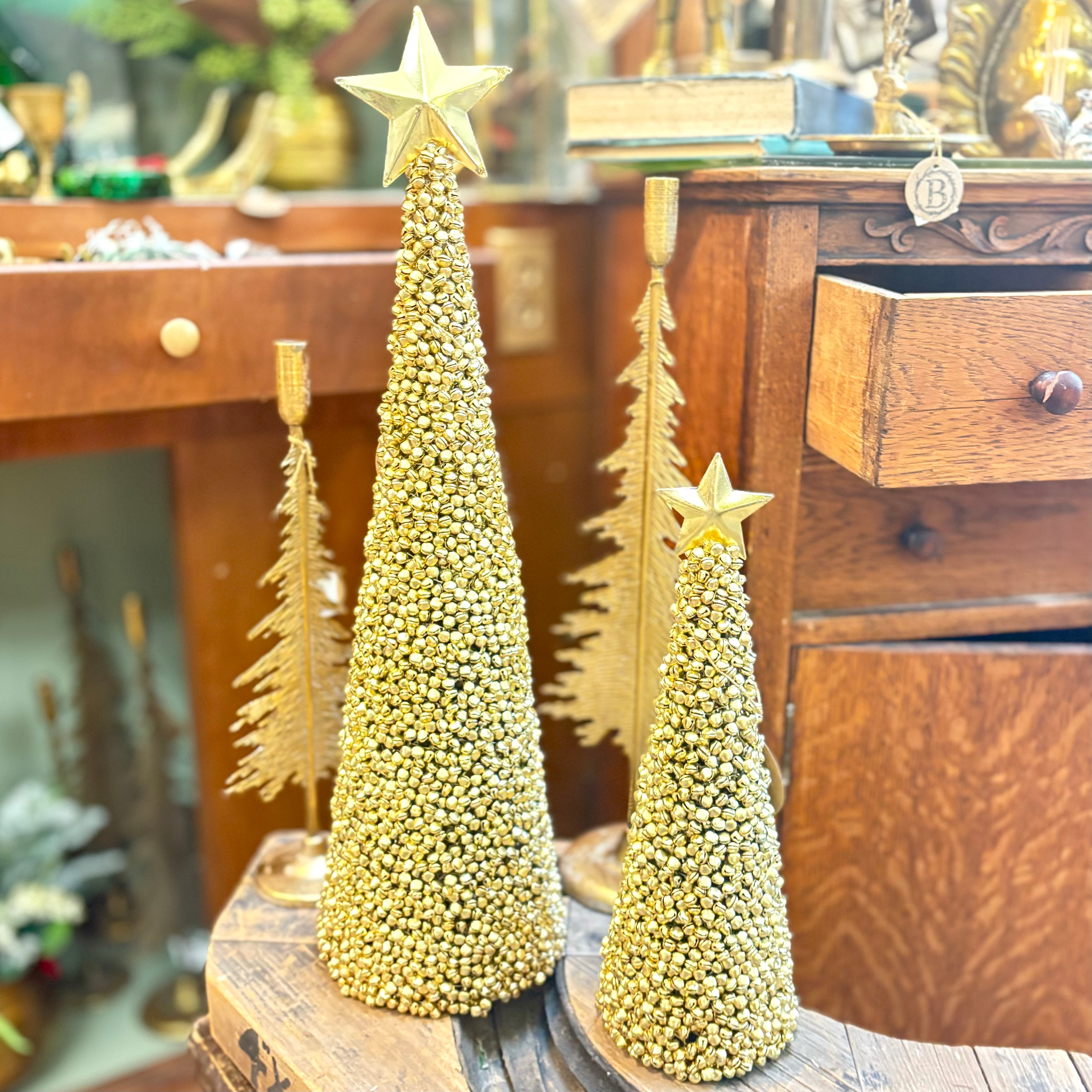 Gold Jingle Bell Tree with Star Tall