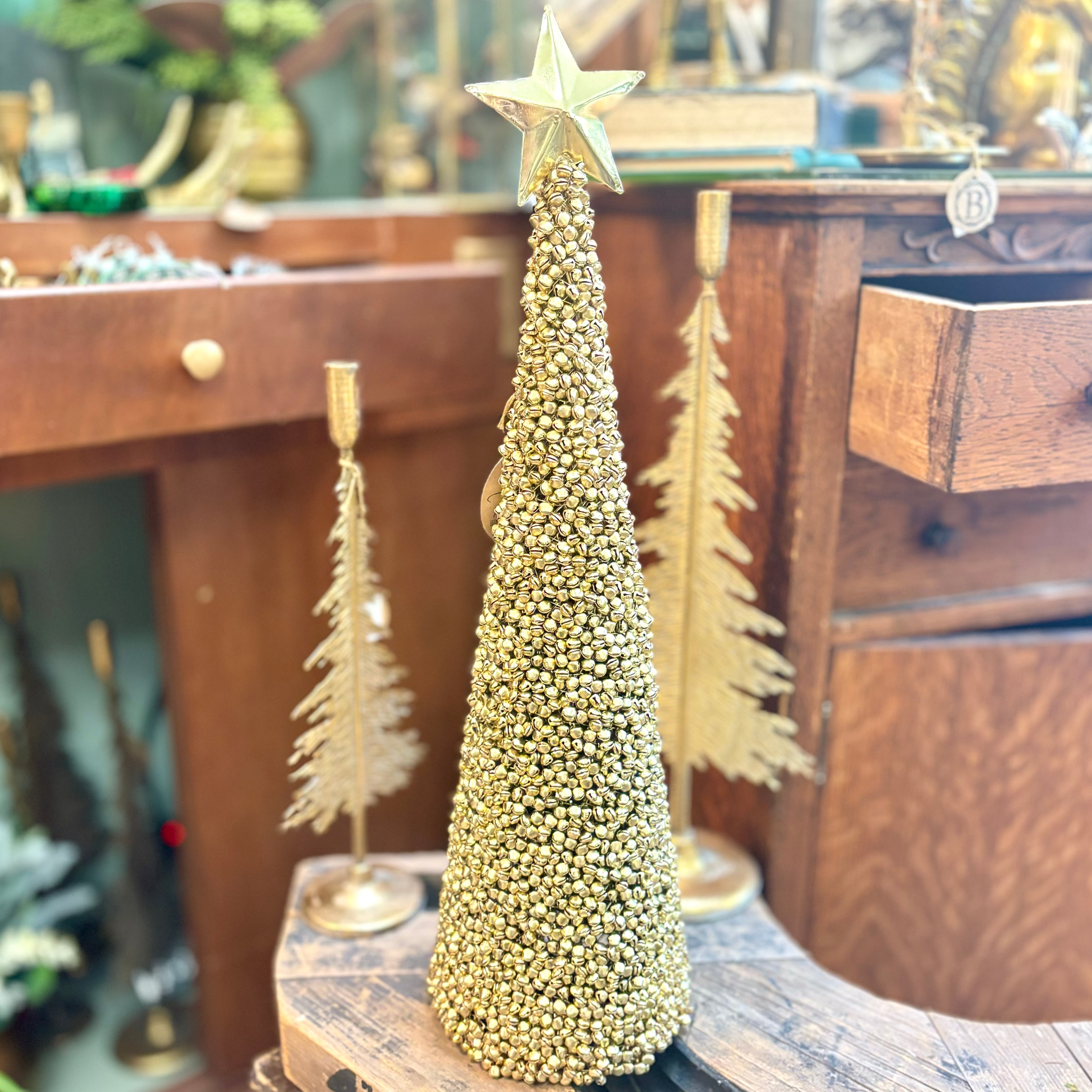 Gold Jingle Bell Tree with Star Tall