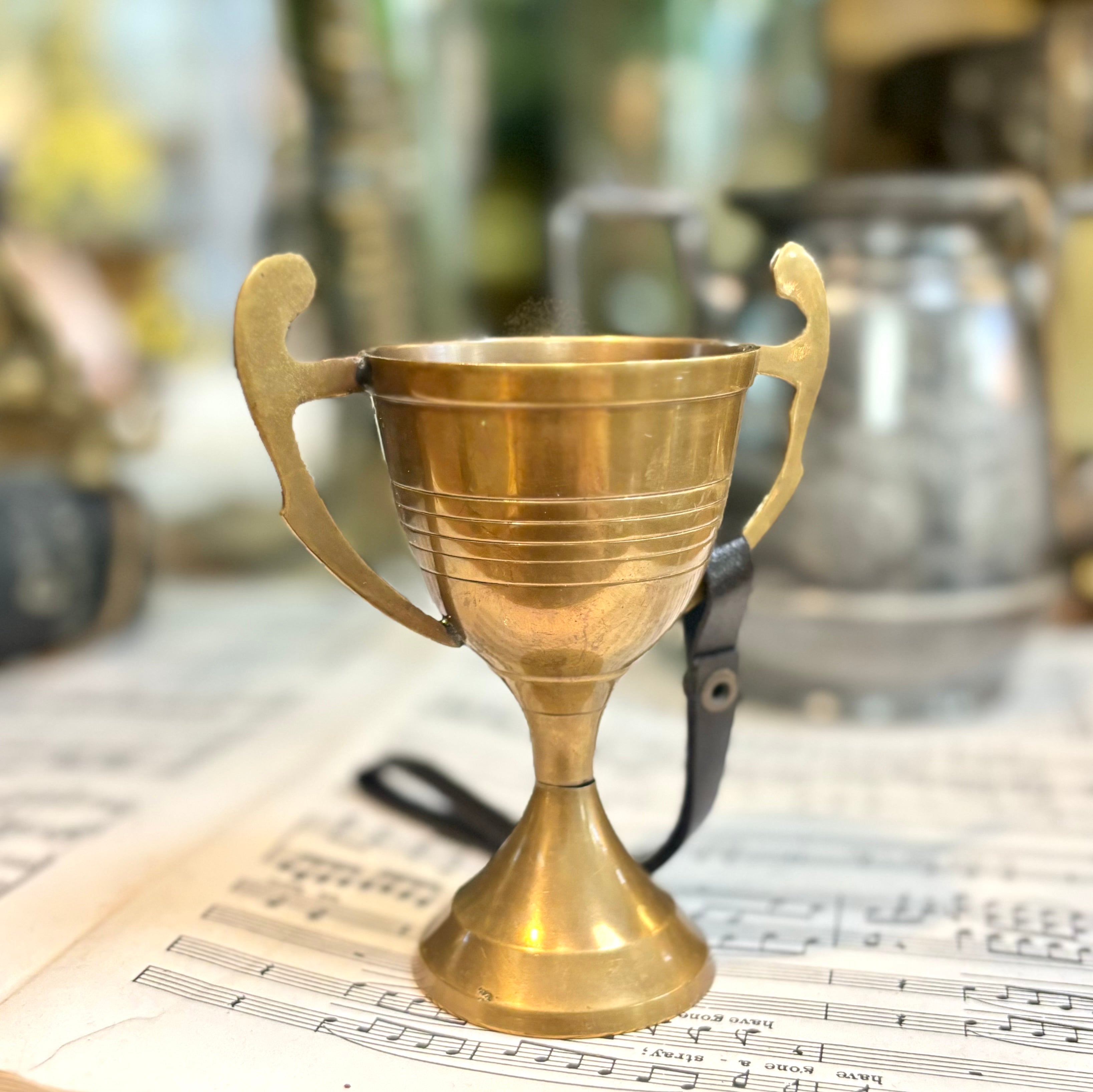 Brass Trophy with Leather Strap Ornament