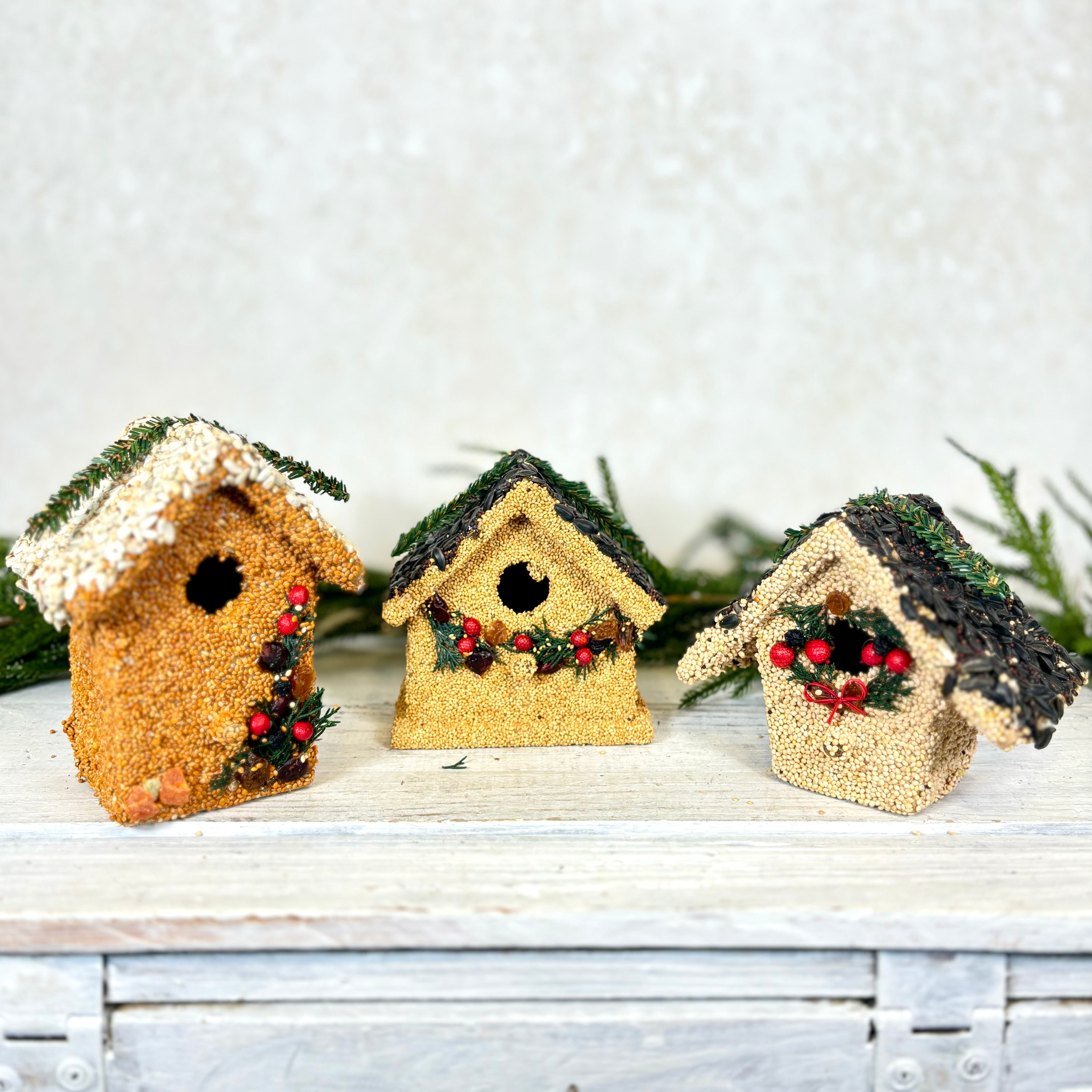 Holiday Season Cottage Seeded Birdhouse Juniper Garland