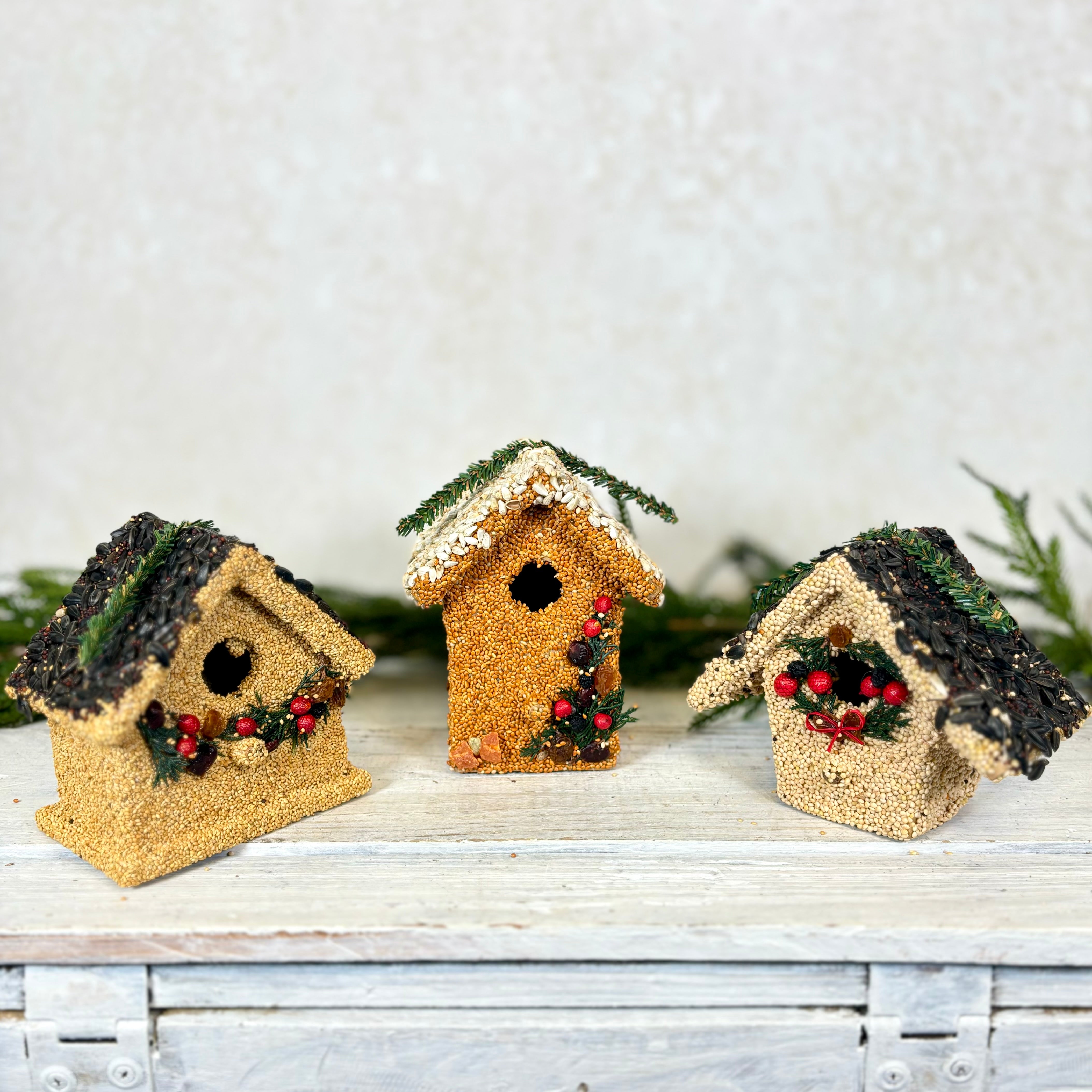 Holiday Season Cottage Seeded Birdhouse Juniper Tree