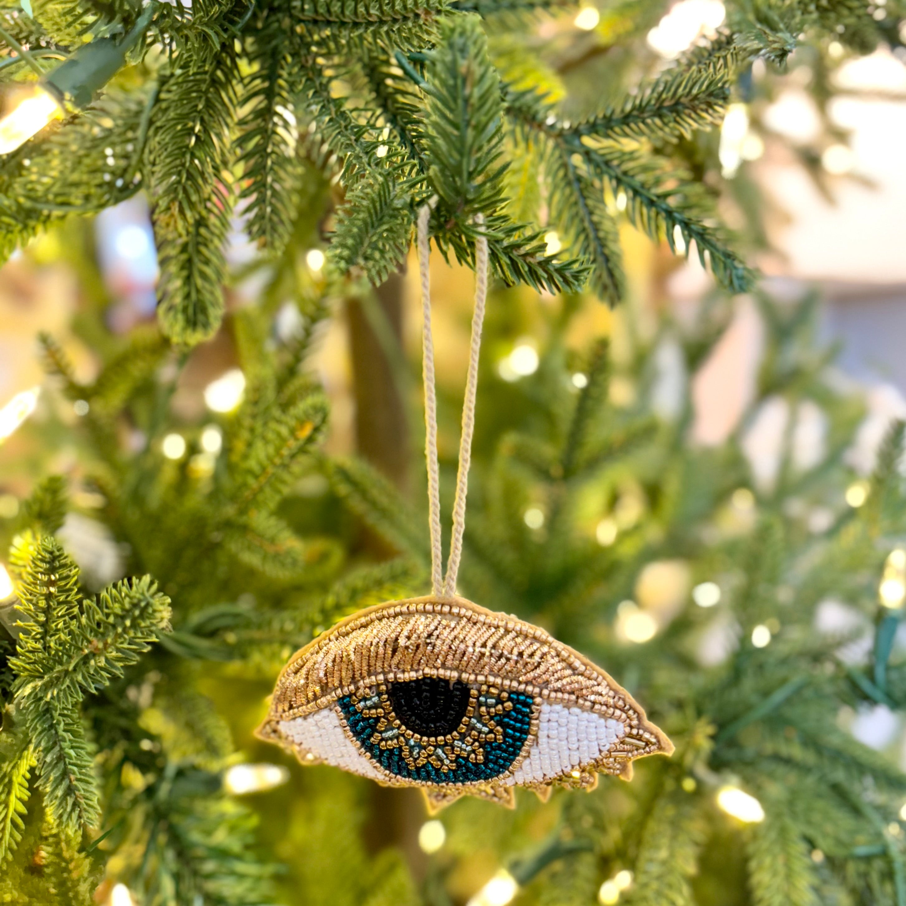 Felt Tinsel Beaded Evil Eye Gold