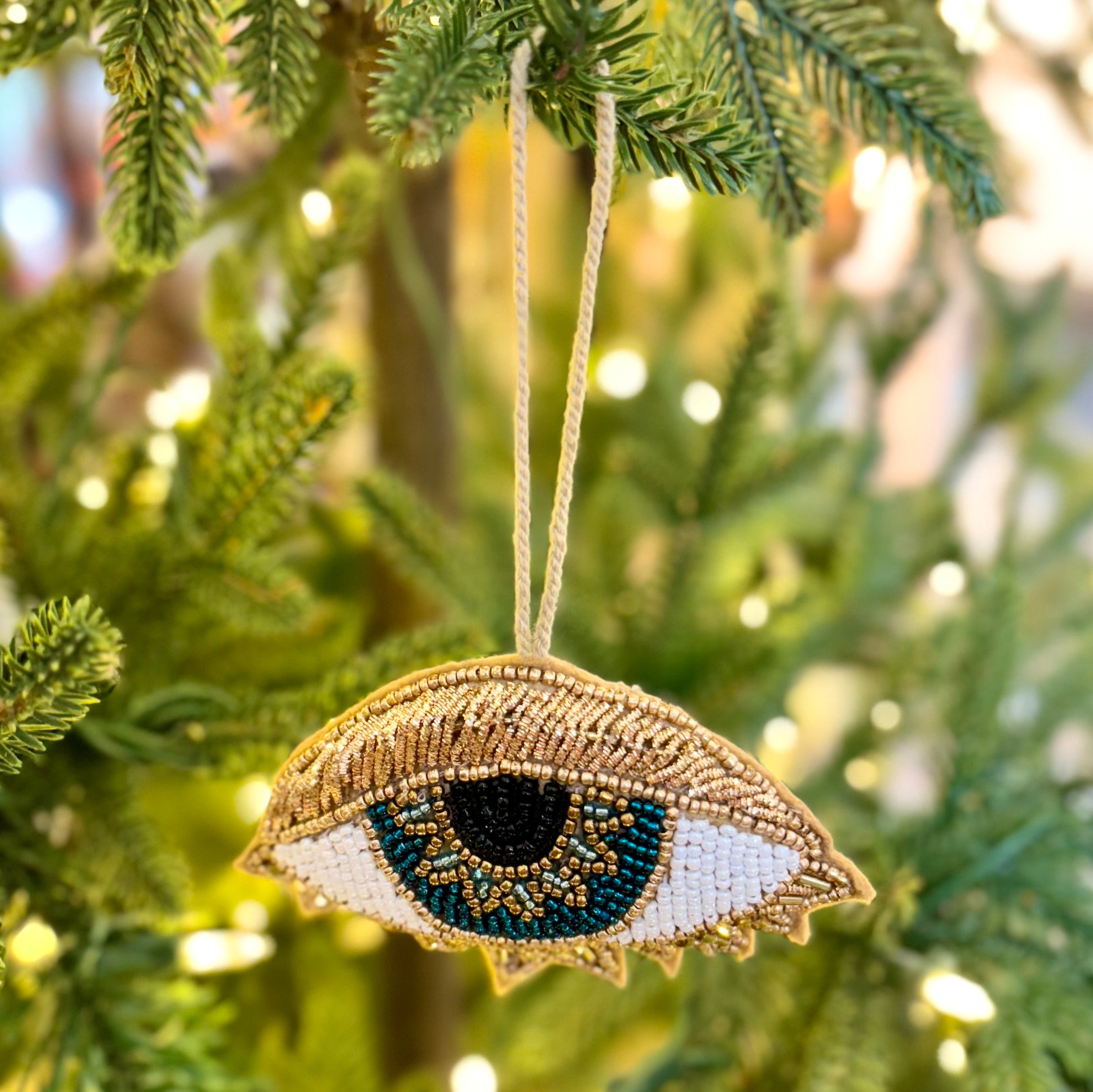 Felt Tinsel Beaded Evil Eye Gold