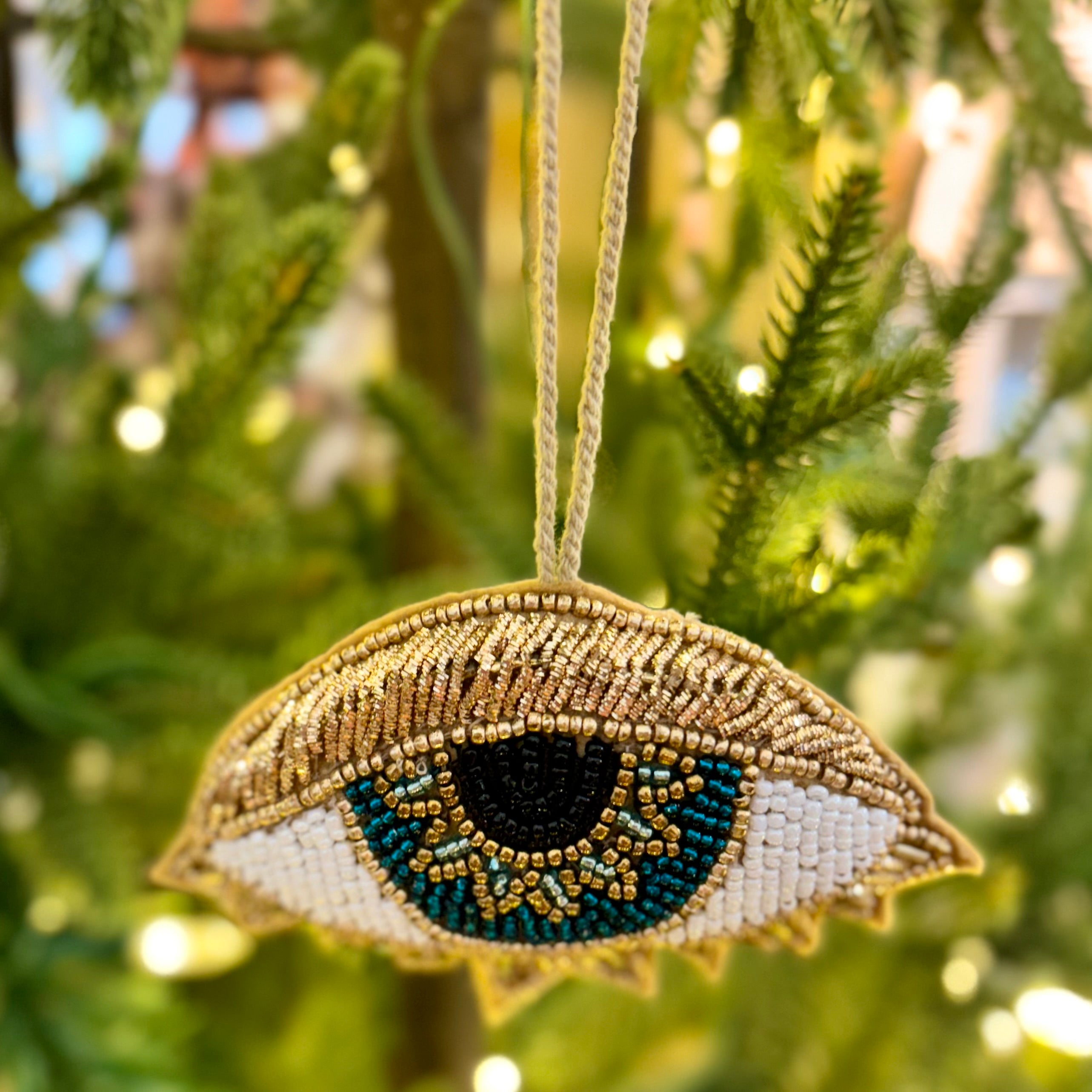 Felt Tinsel Beaded Evil Eye Gold