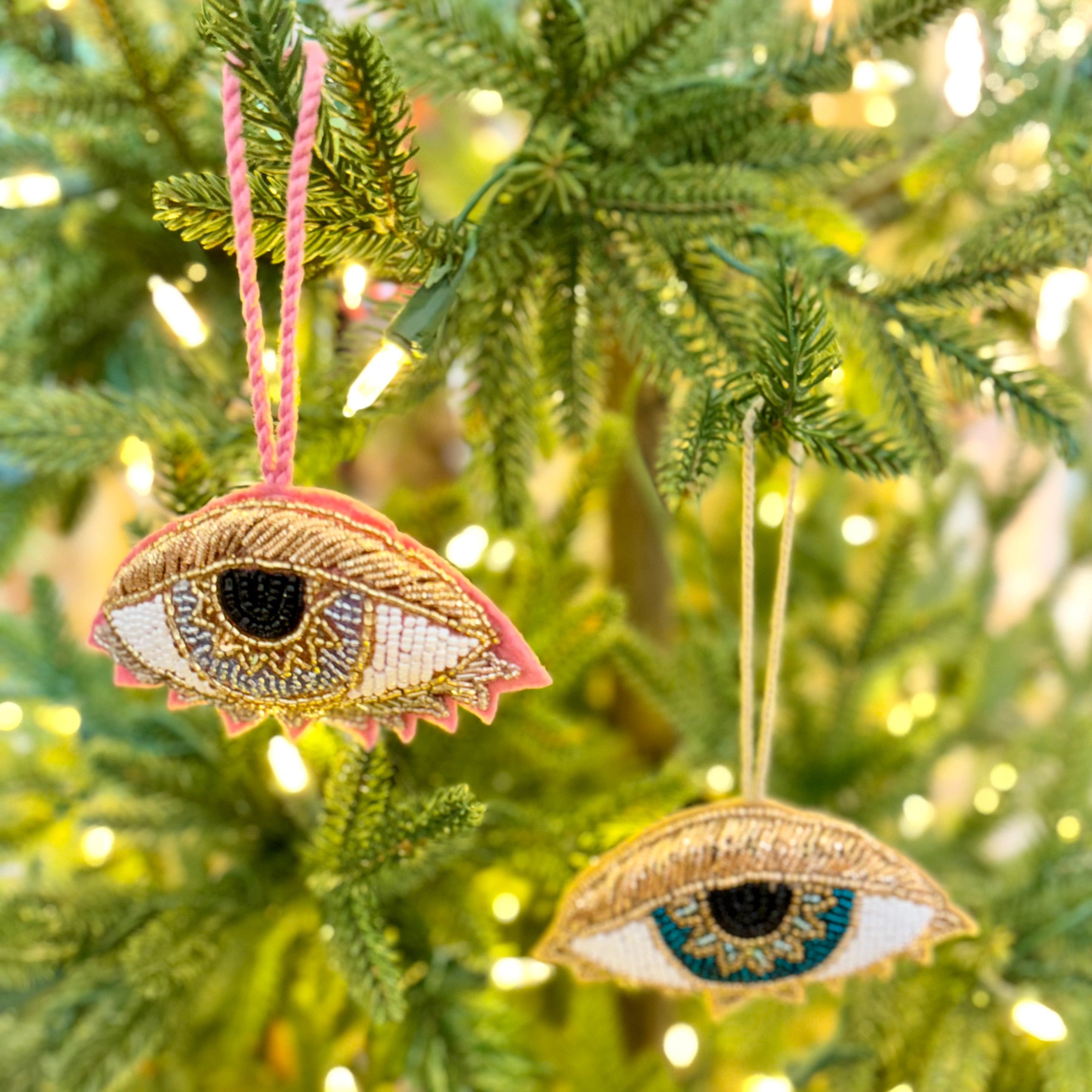 Felt Tinsel Beaded Evil Eye Pink