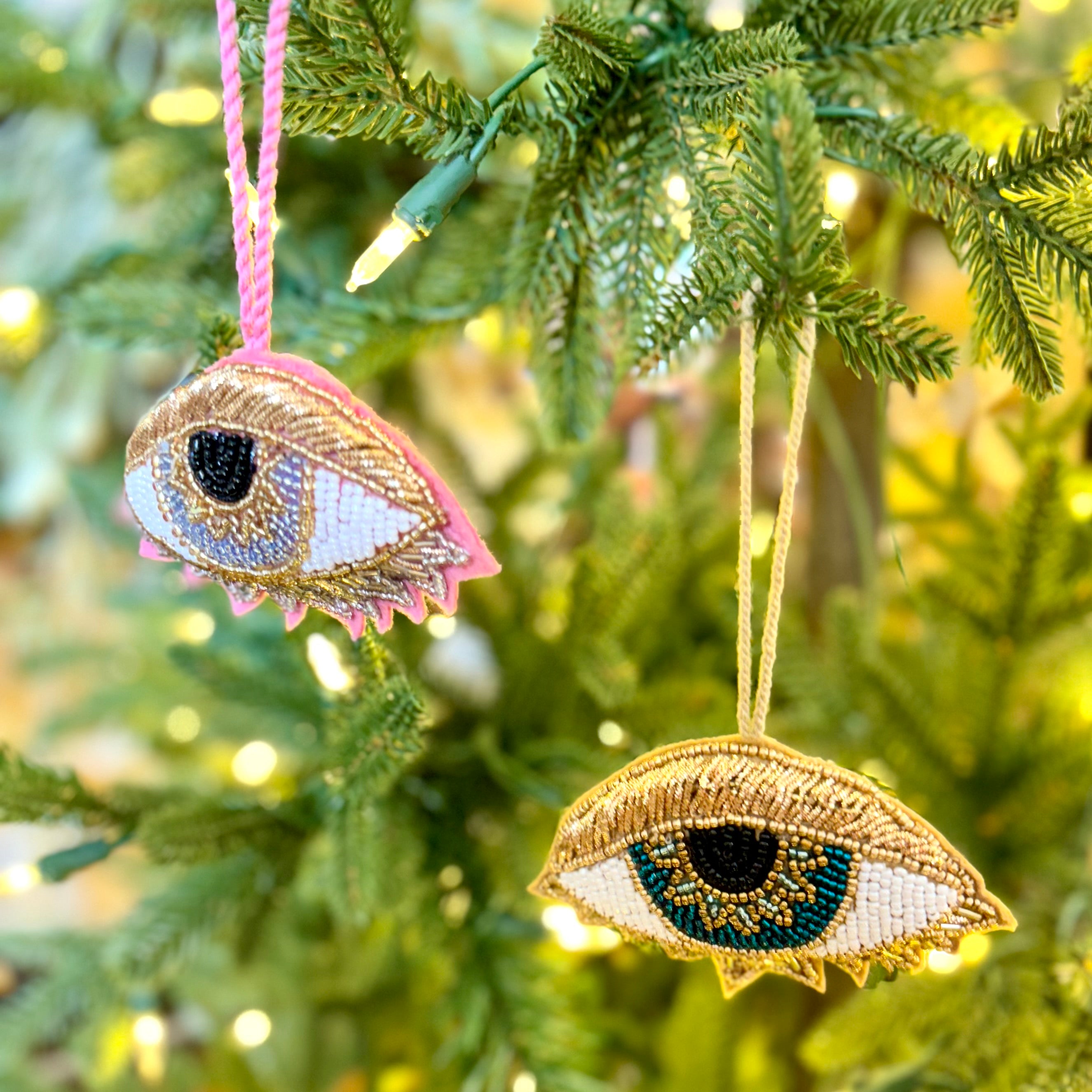 Felt Tinsel Beaded Evil Eye Gold