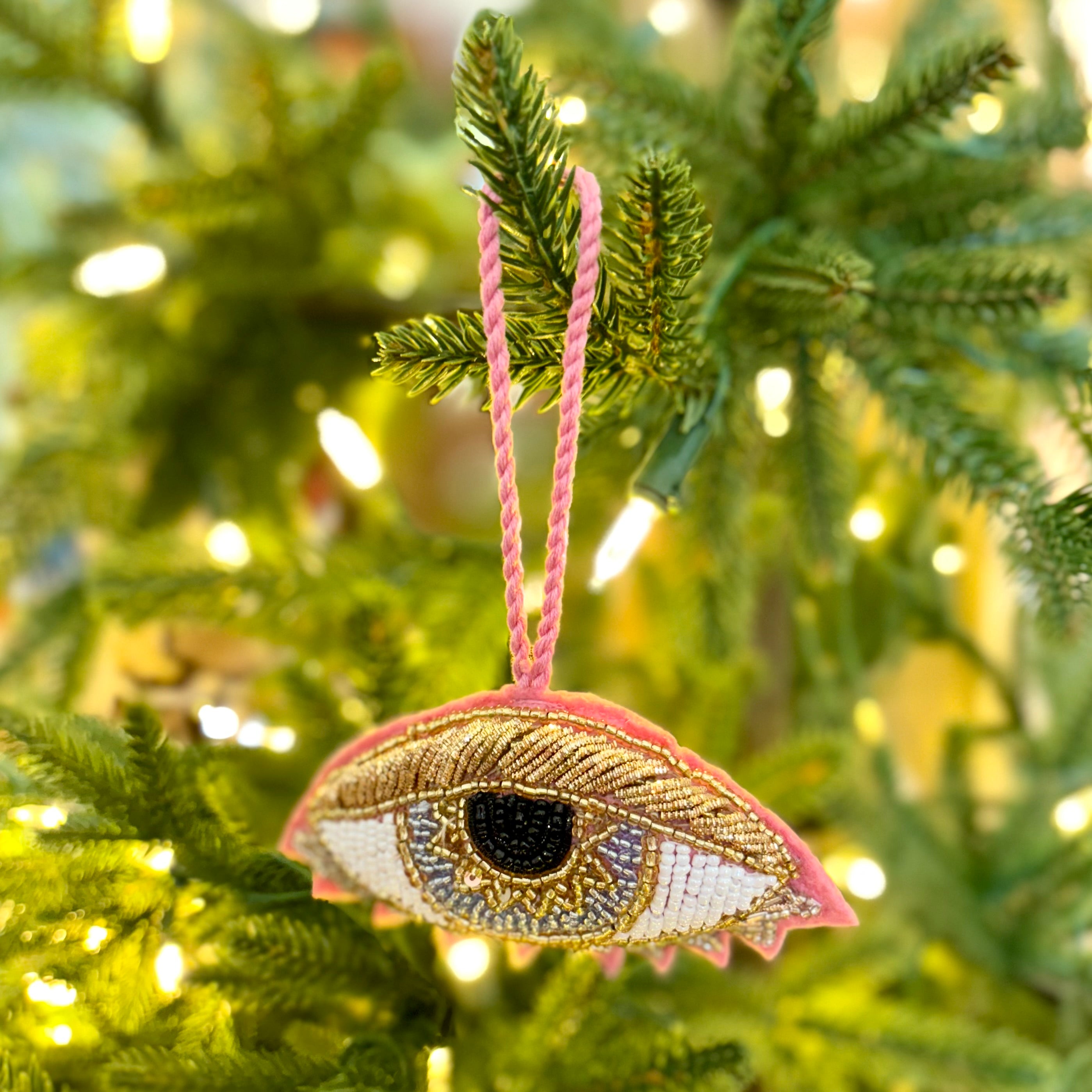 Felt Tinsel Beaded Evil Eye Pink