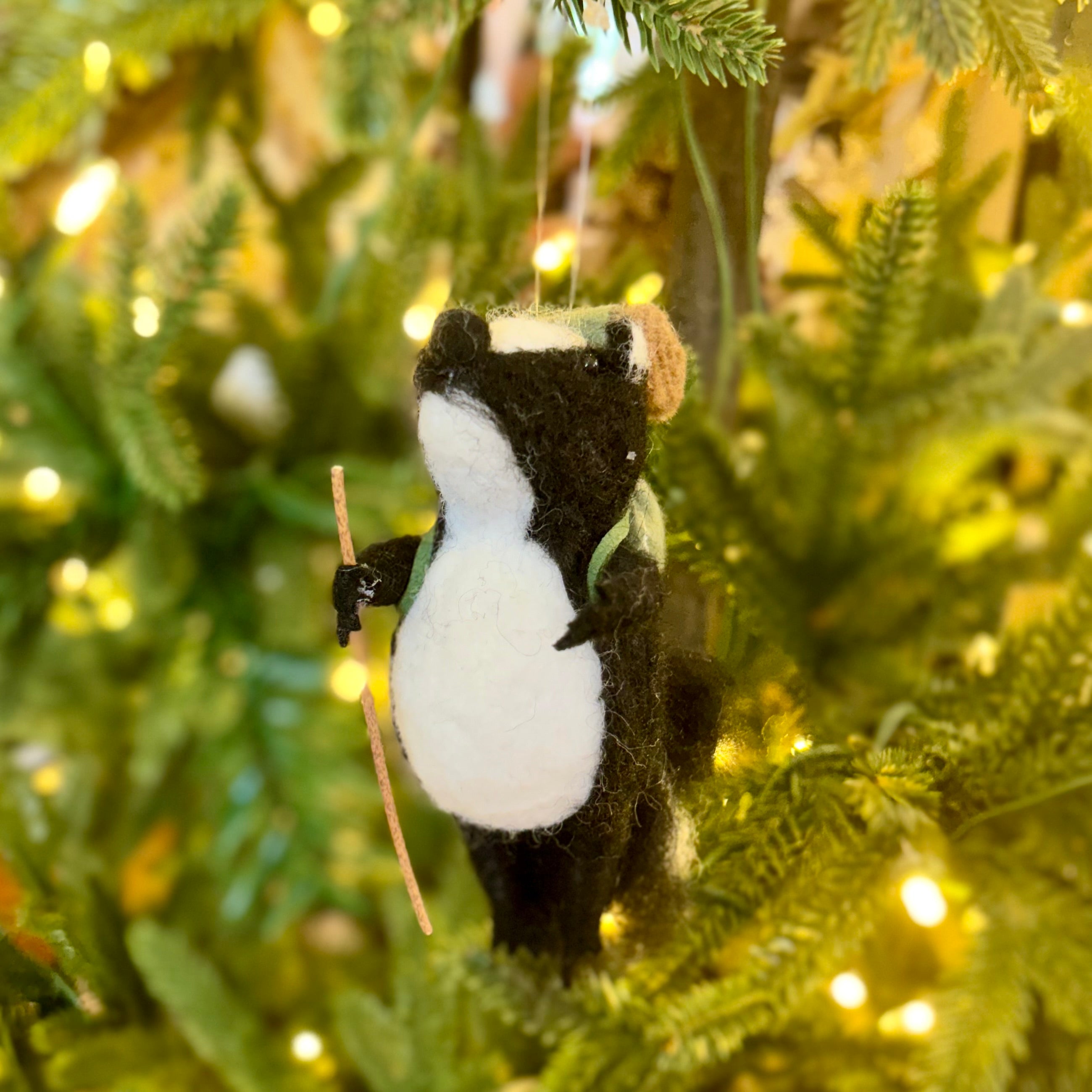 Felt Hiking Badger with Walking Stick and Backpack Ornament