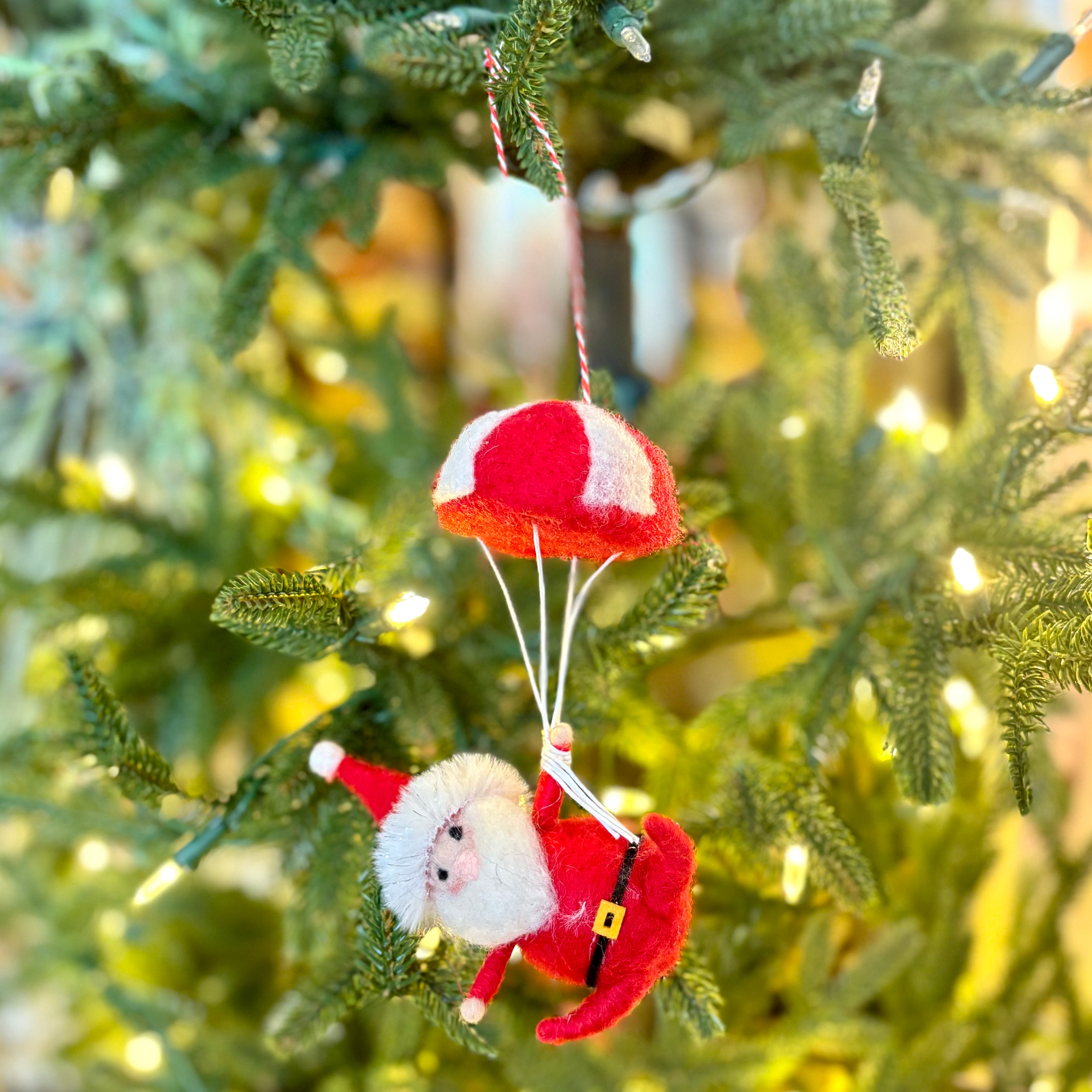 Felt Parachuting Santa Ornament