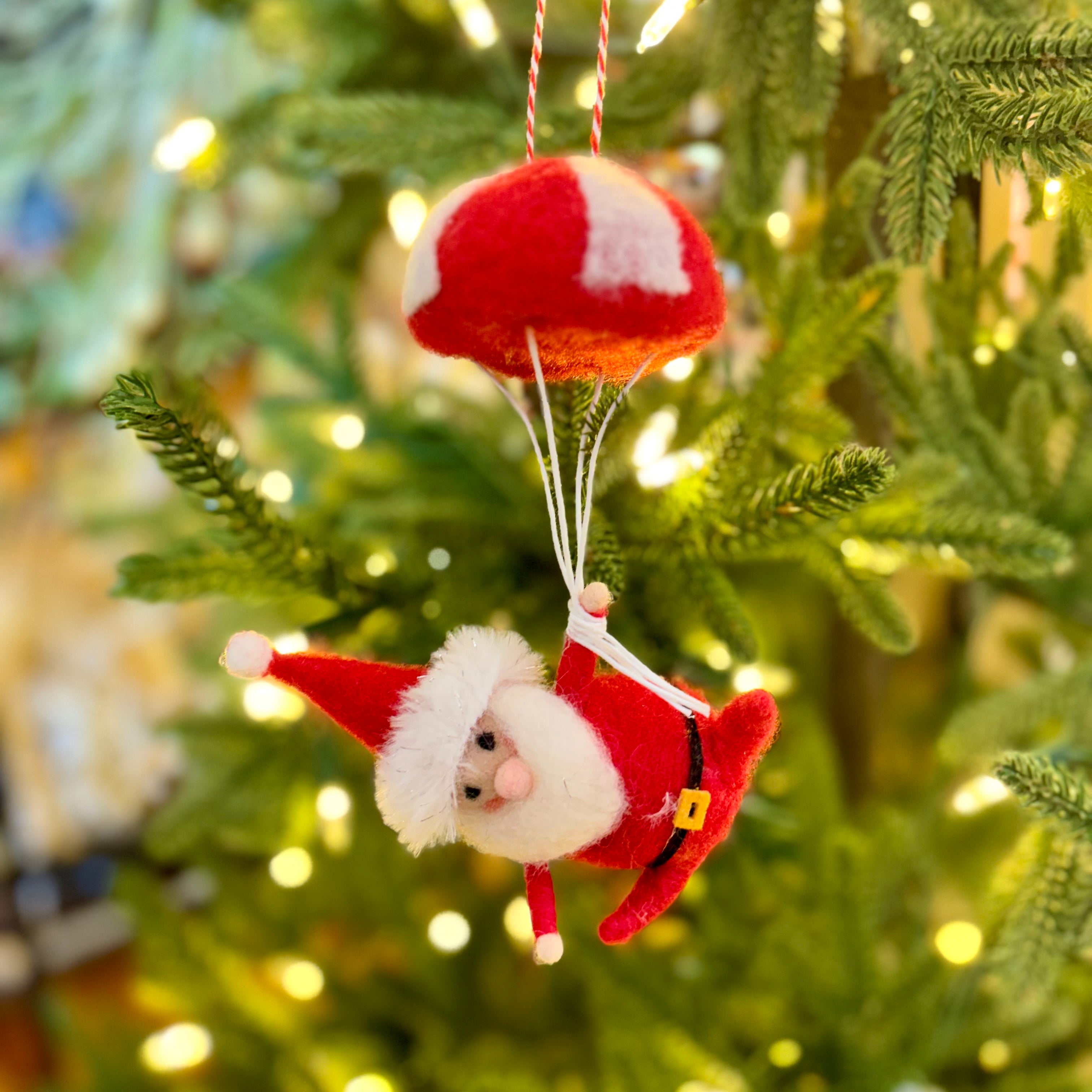 Felt Parachuting Santa Ornament