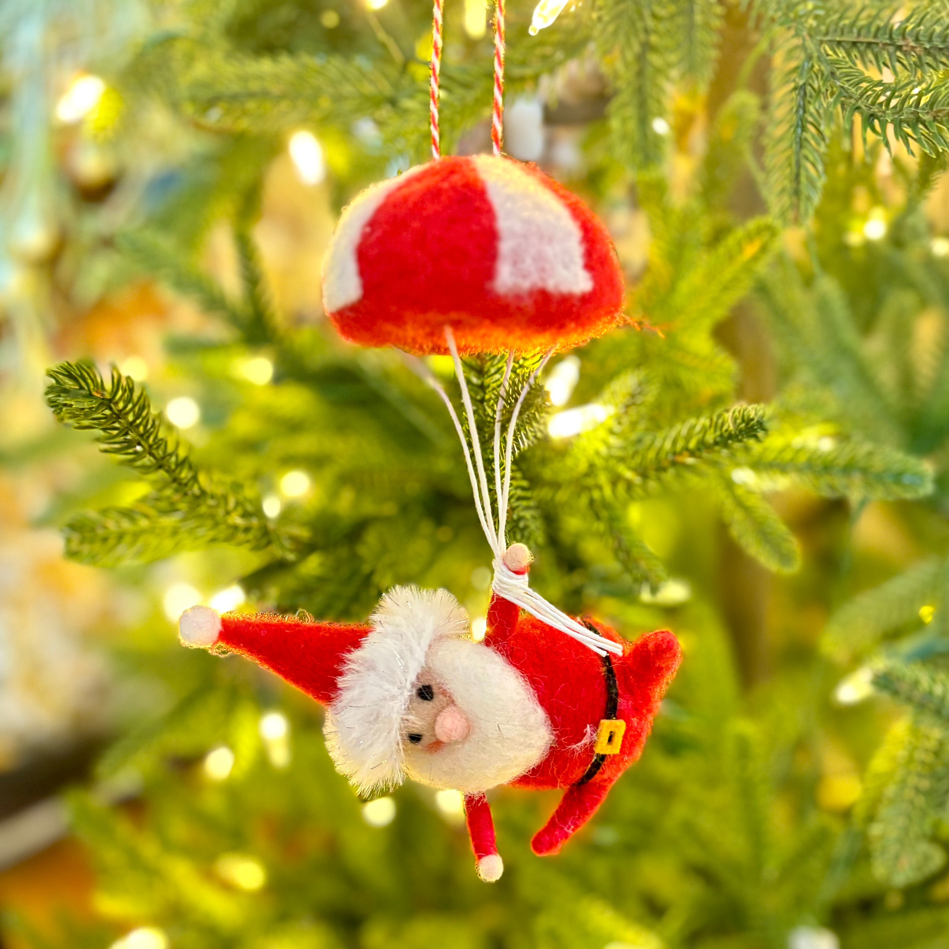 Felt Parachuting Santa Ornament