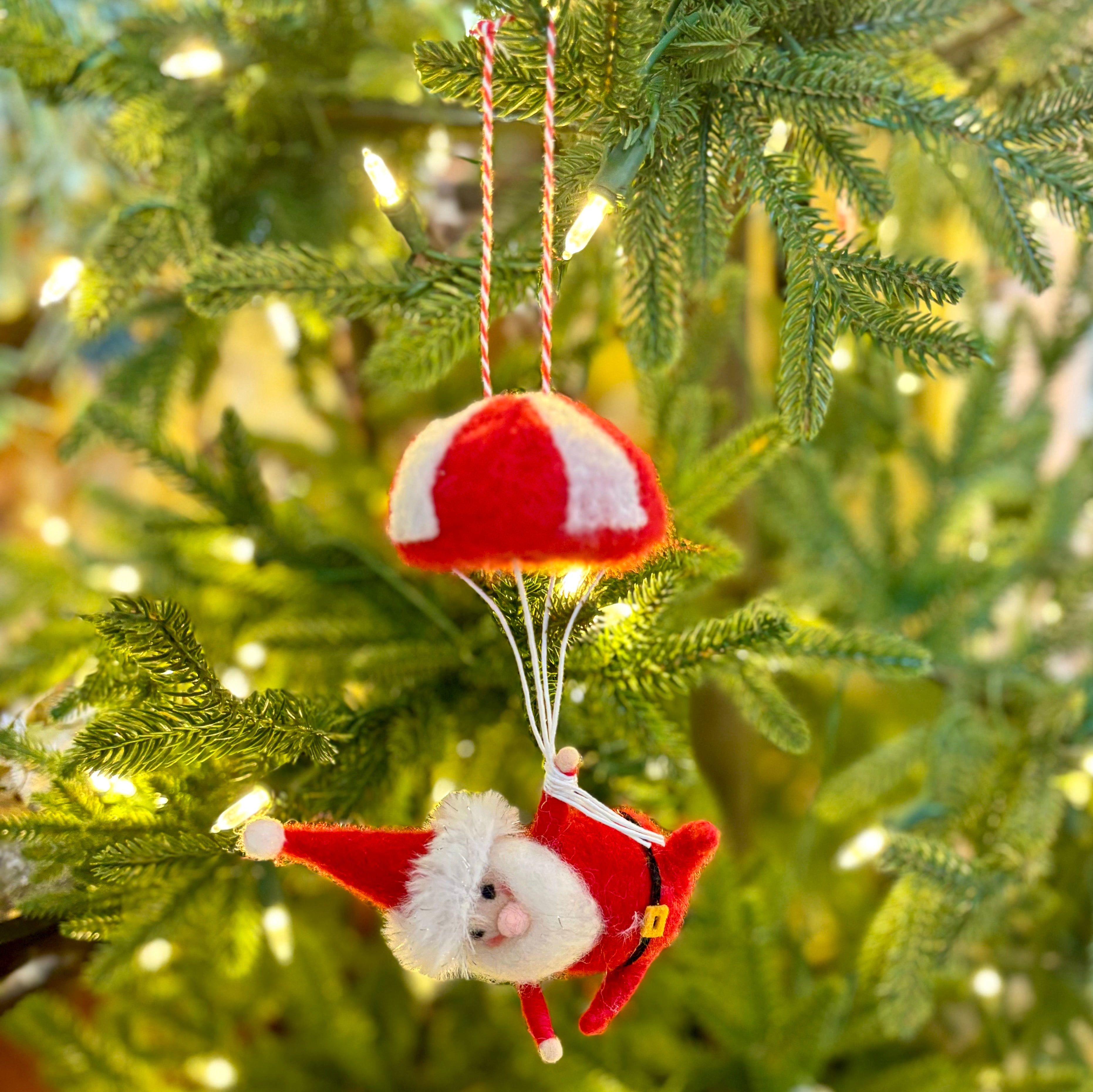 Felt Parachuting Santa Ornament