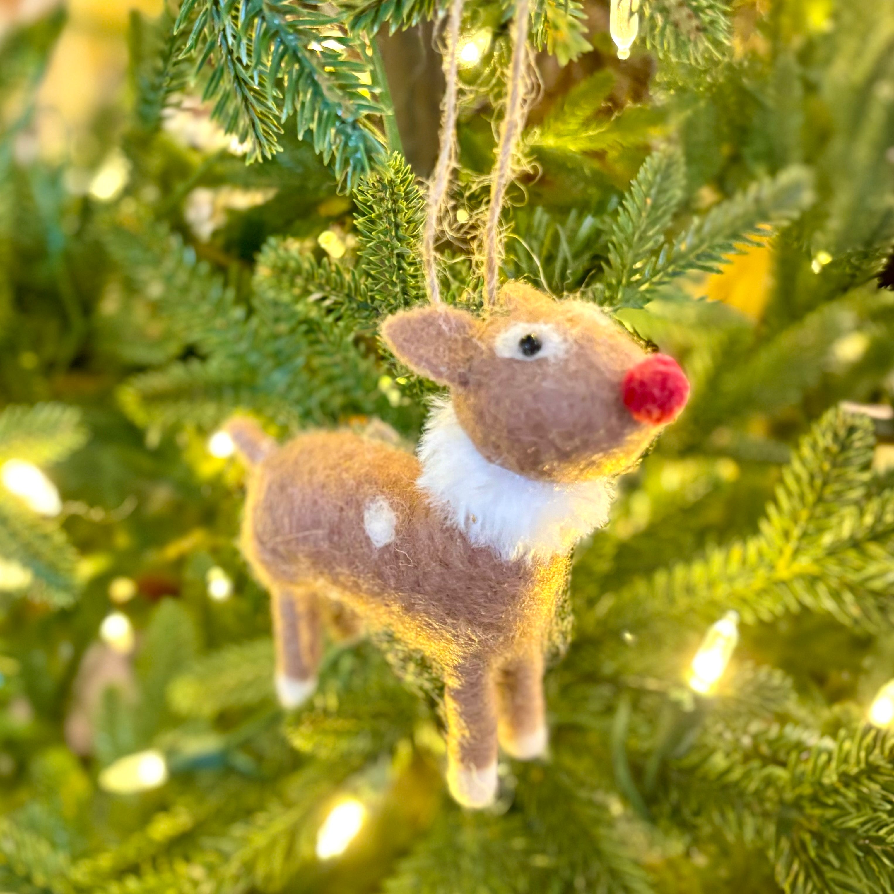 Felt Reindeer with Red Nose and Spots Ornament