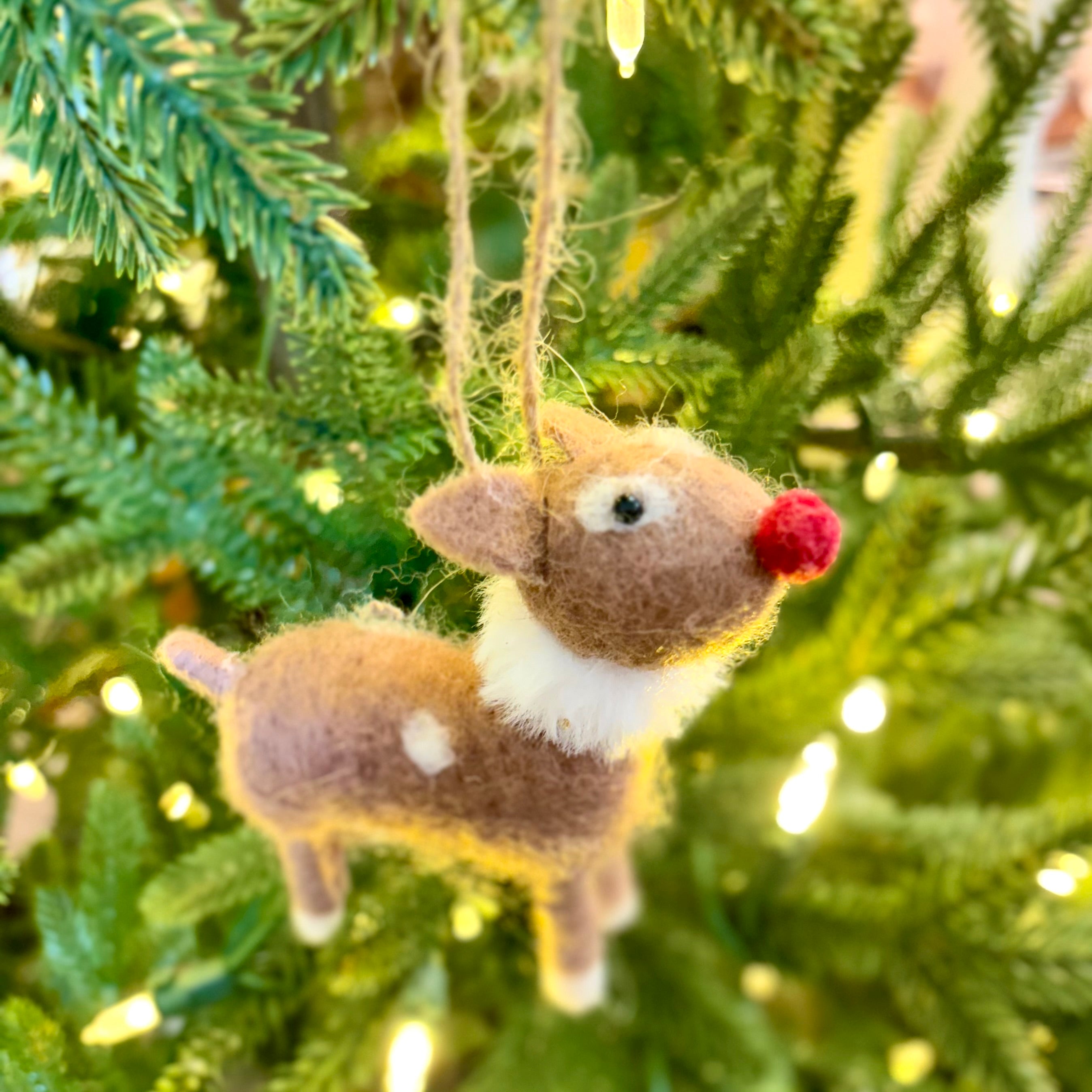 Felt Reindeer with Red Nose and Spots Ornament