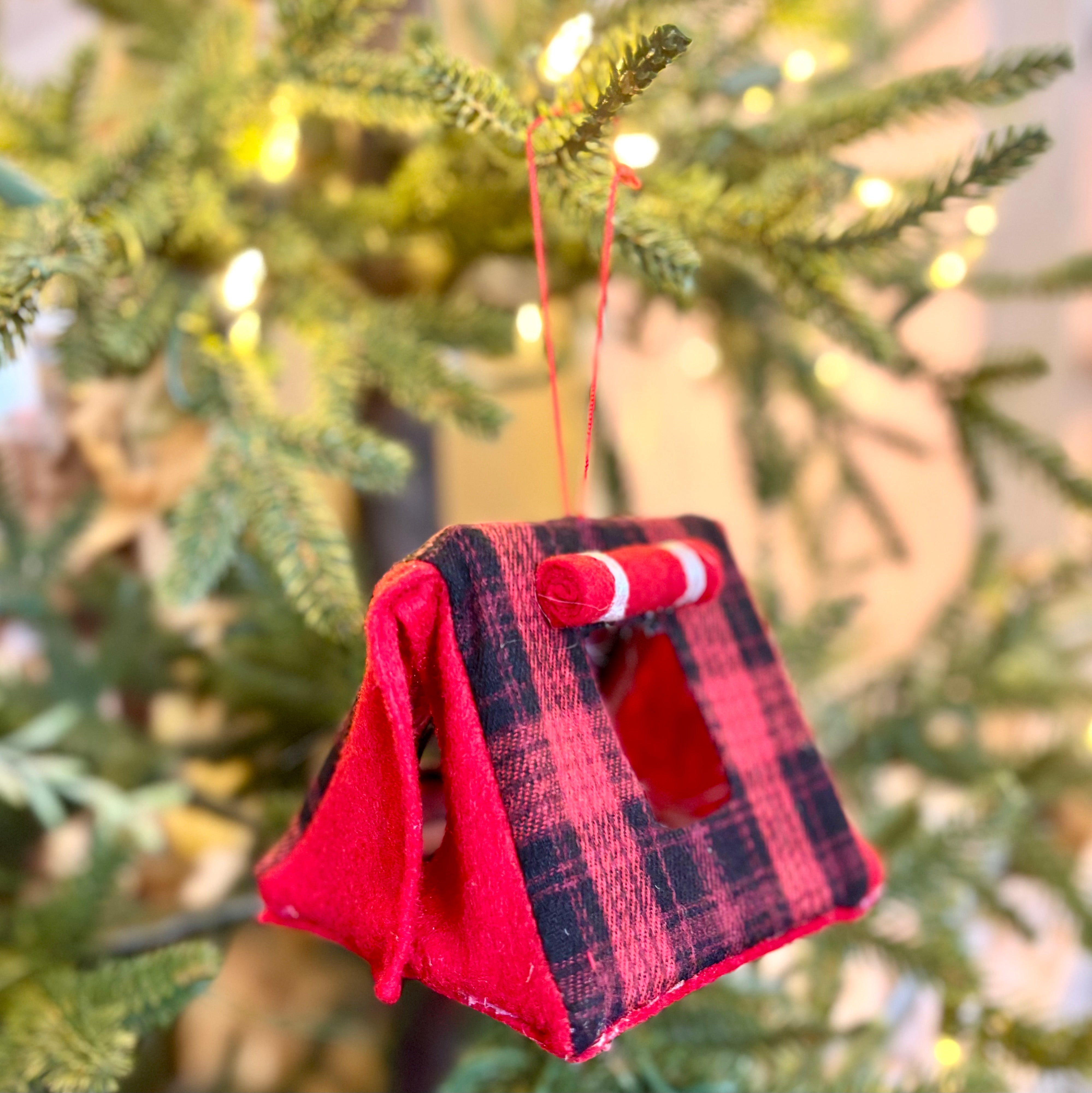 Fabric Red and Black Plaid Tent Ornament