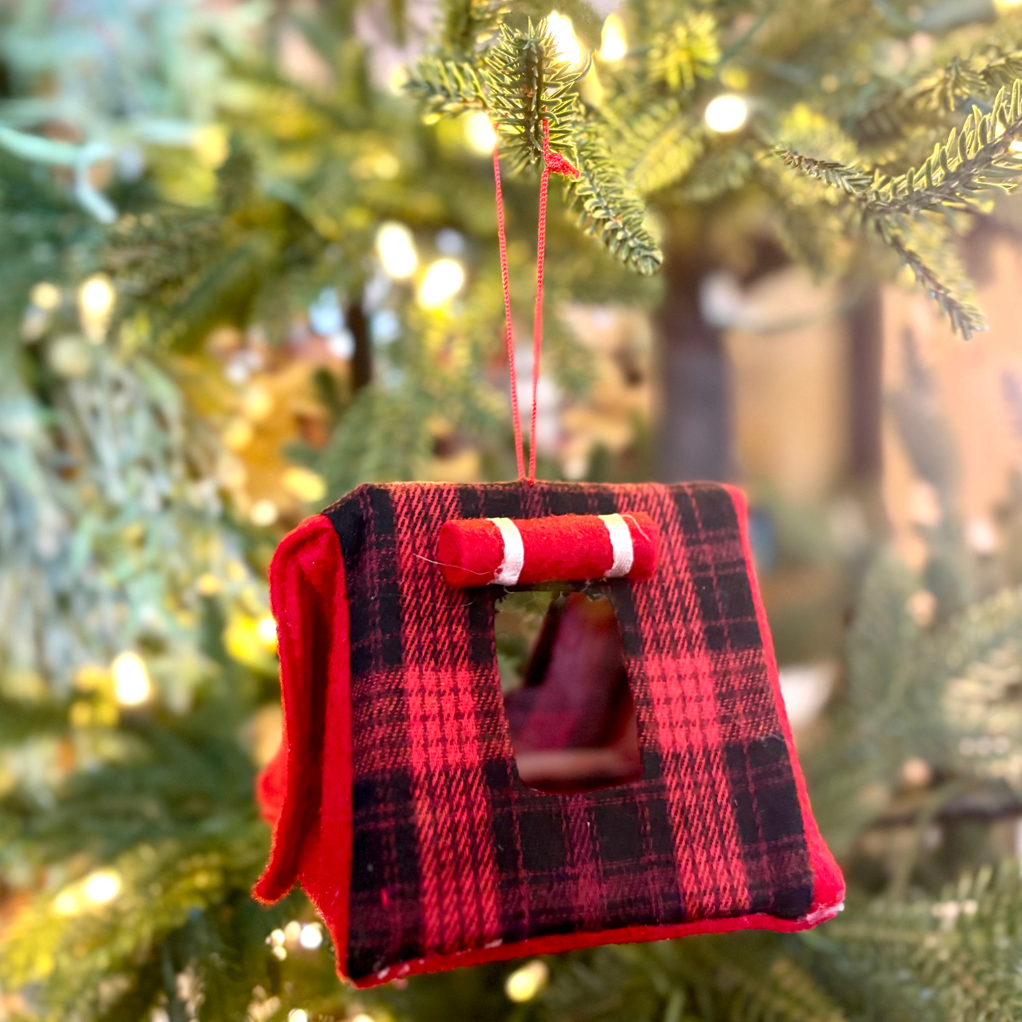 Fabric Red and Black Plaid Tent Ornament