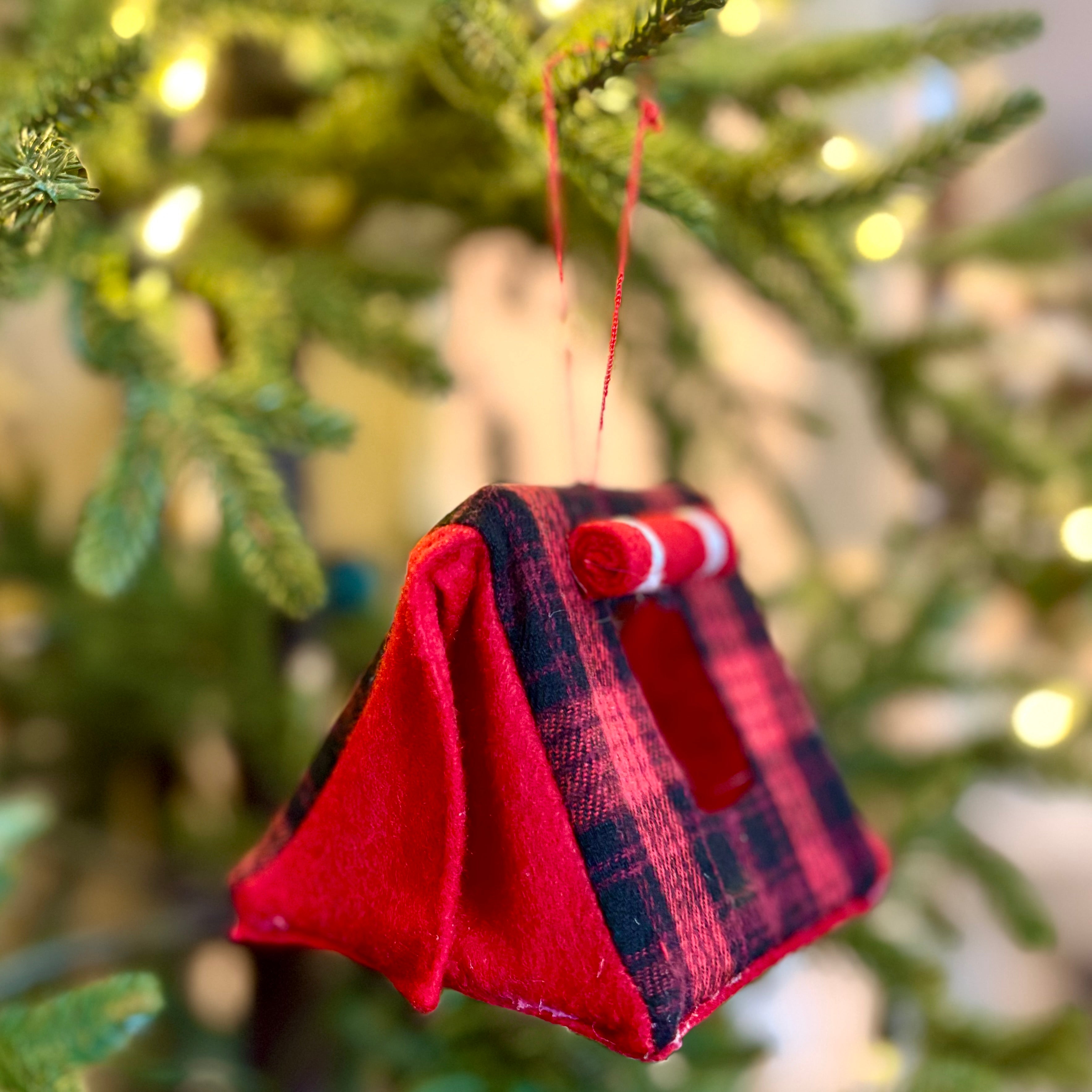 Fabric Red and Black Plaid Tent Ornament