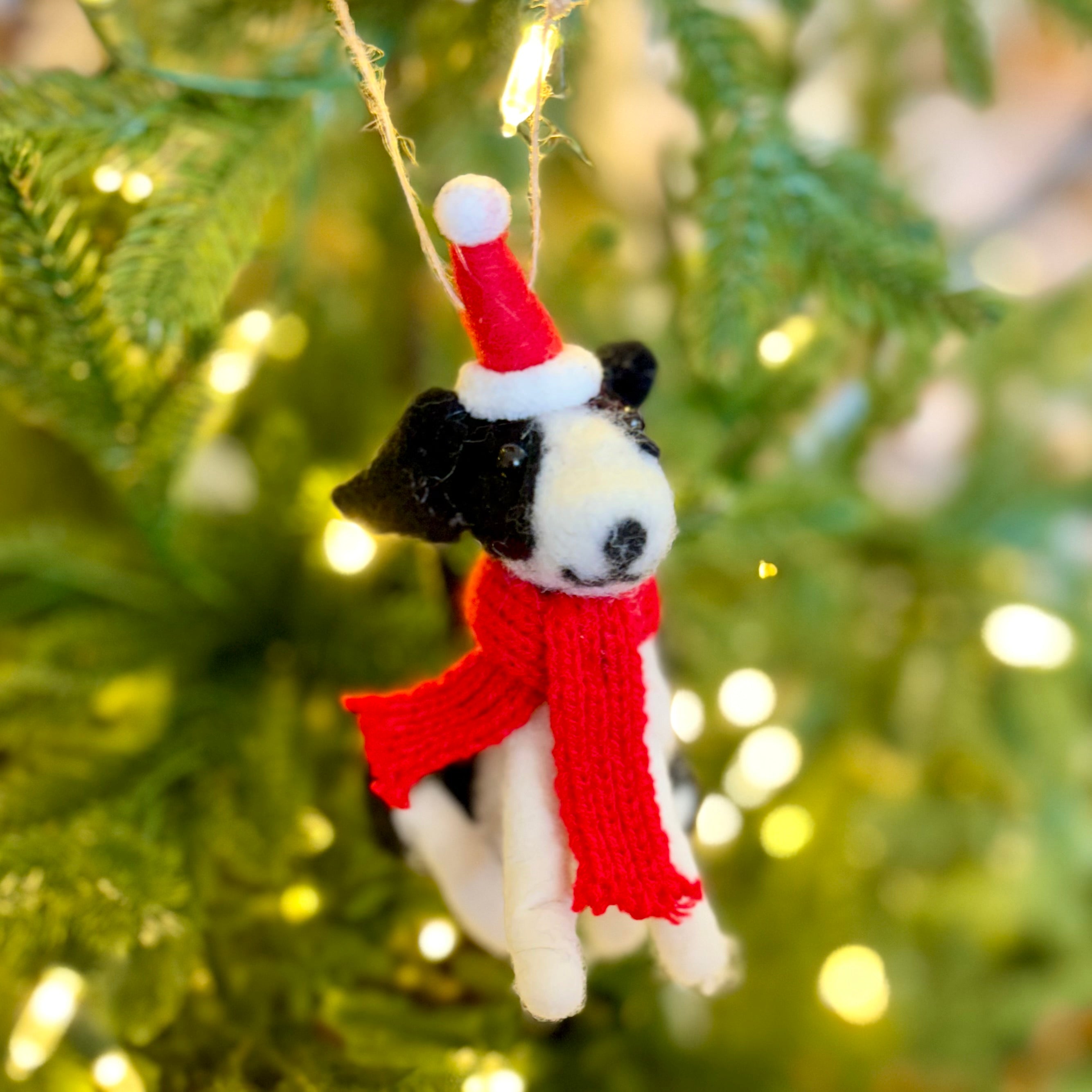 Felt Sitting Black and White Dog Ornament