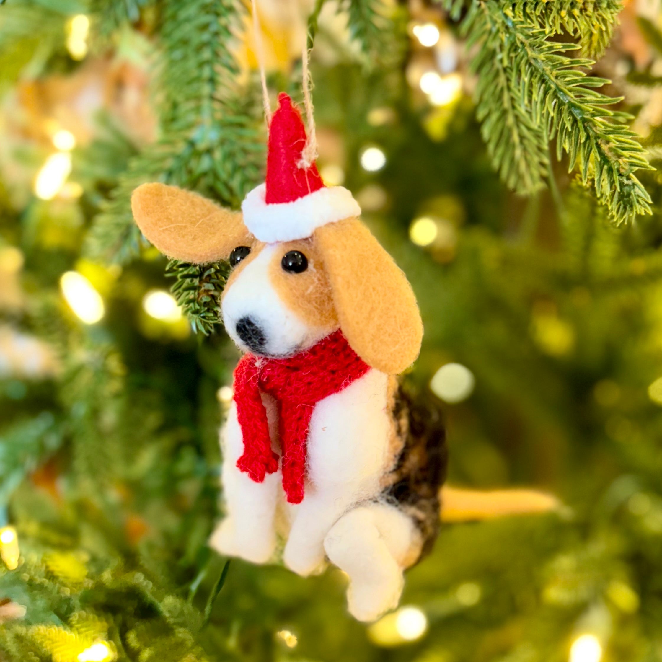 Felt Sitting Black, Tan and White Dog Ornament