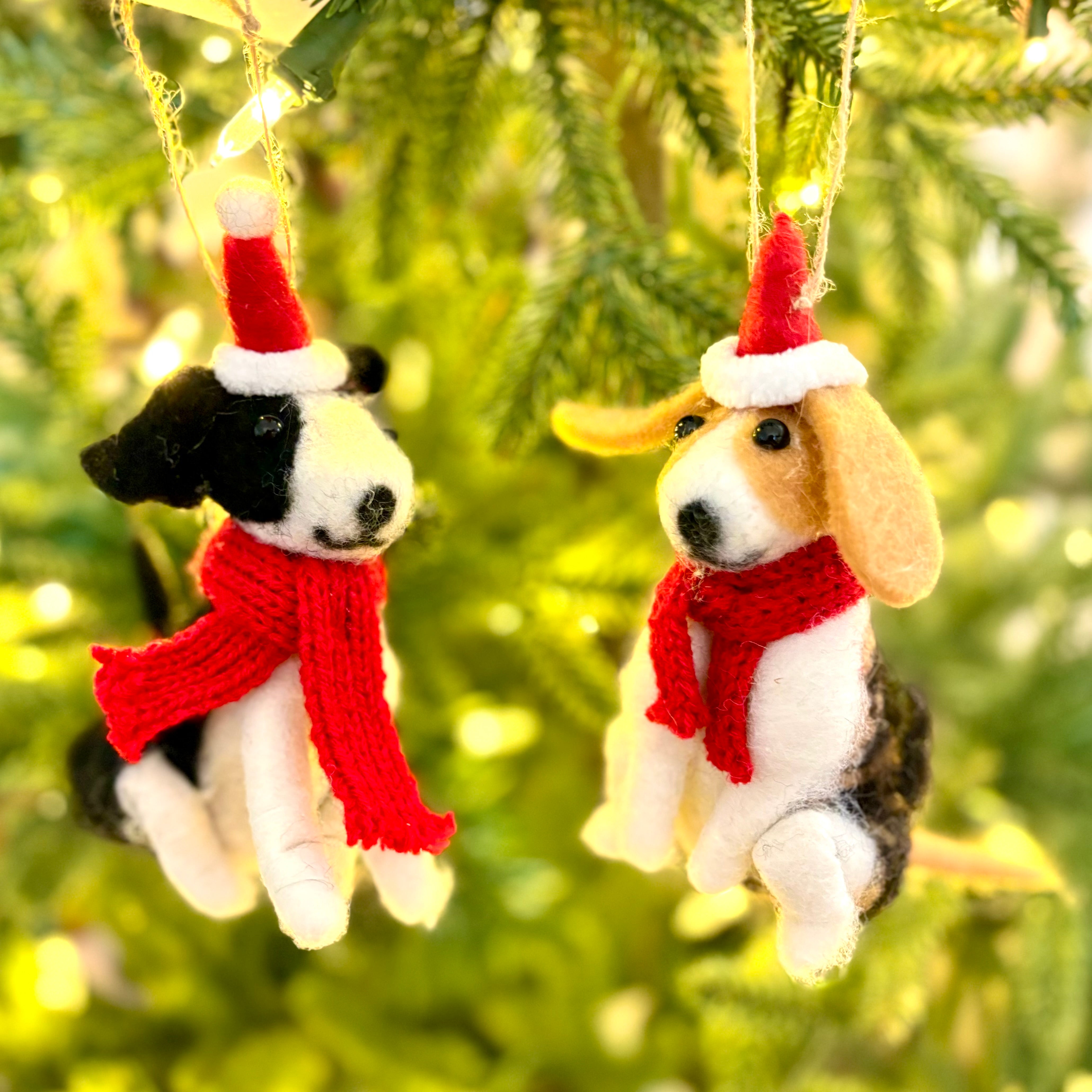 Felt Sitting Black and White Dog Ornament