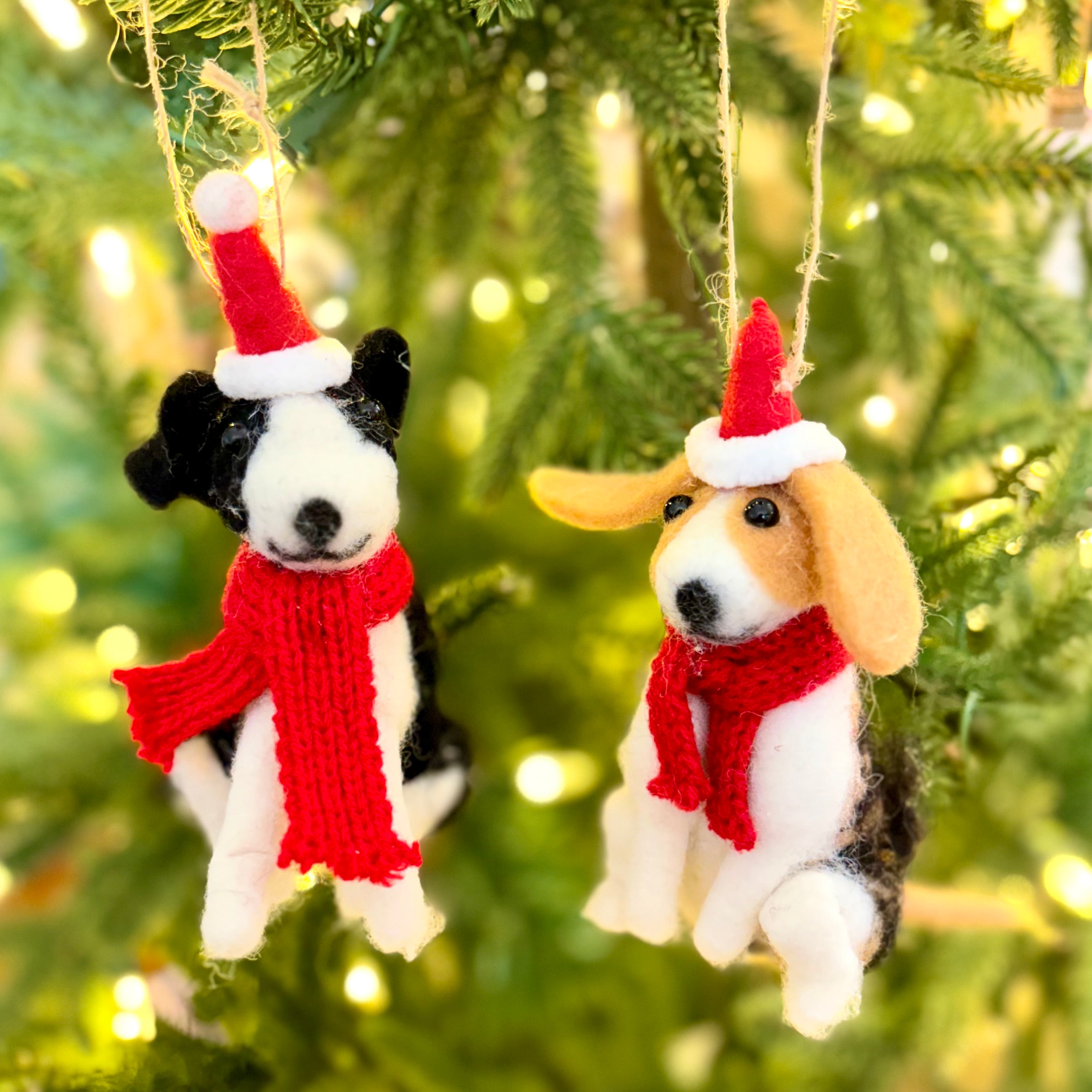 Felt Sitting Black and White Dog Ornament