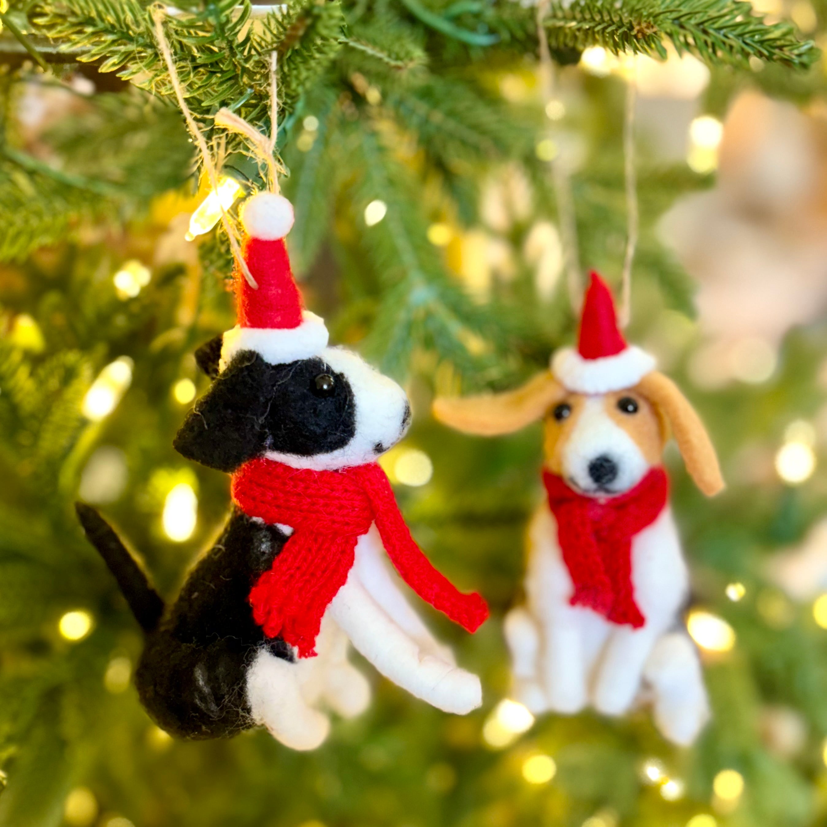 Felt Sitting Black and White Dog Ornament