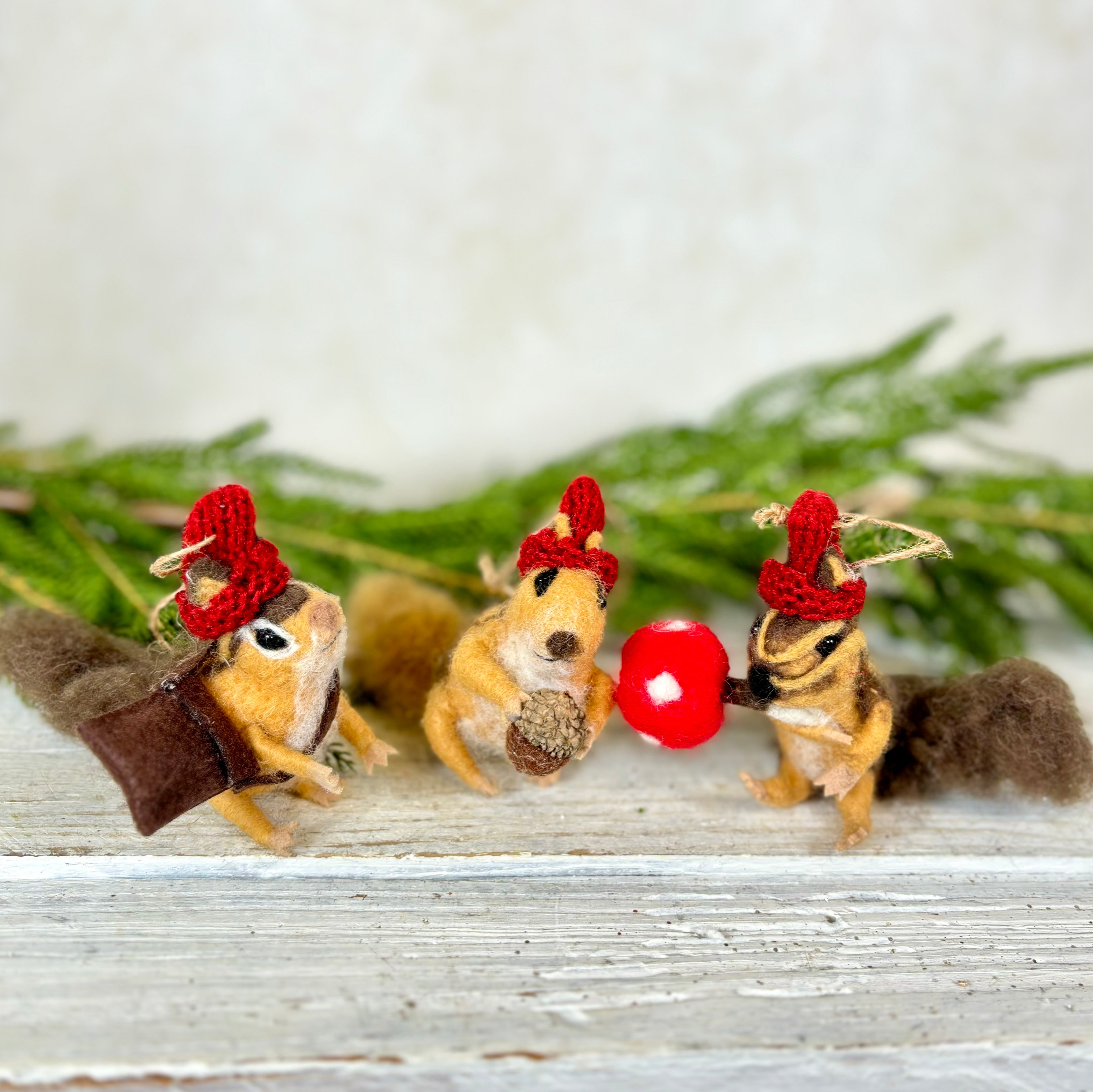 Wool Felt Holiday Squirrel With Acorn