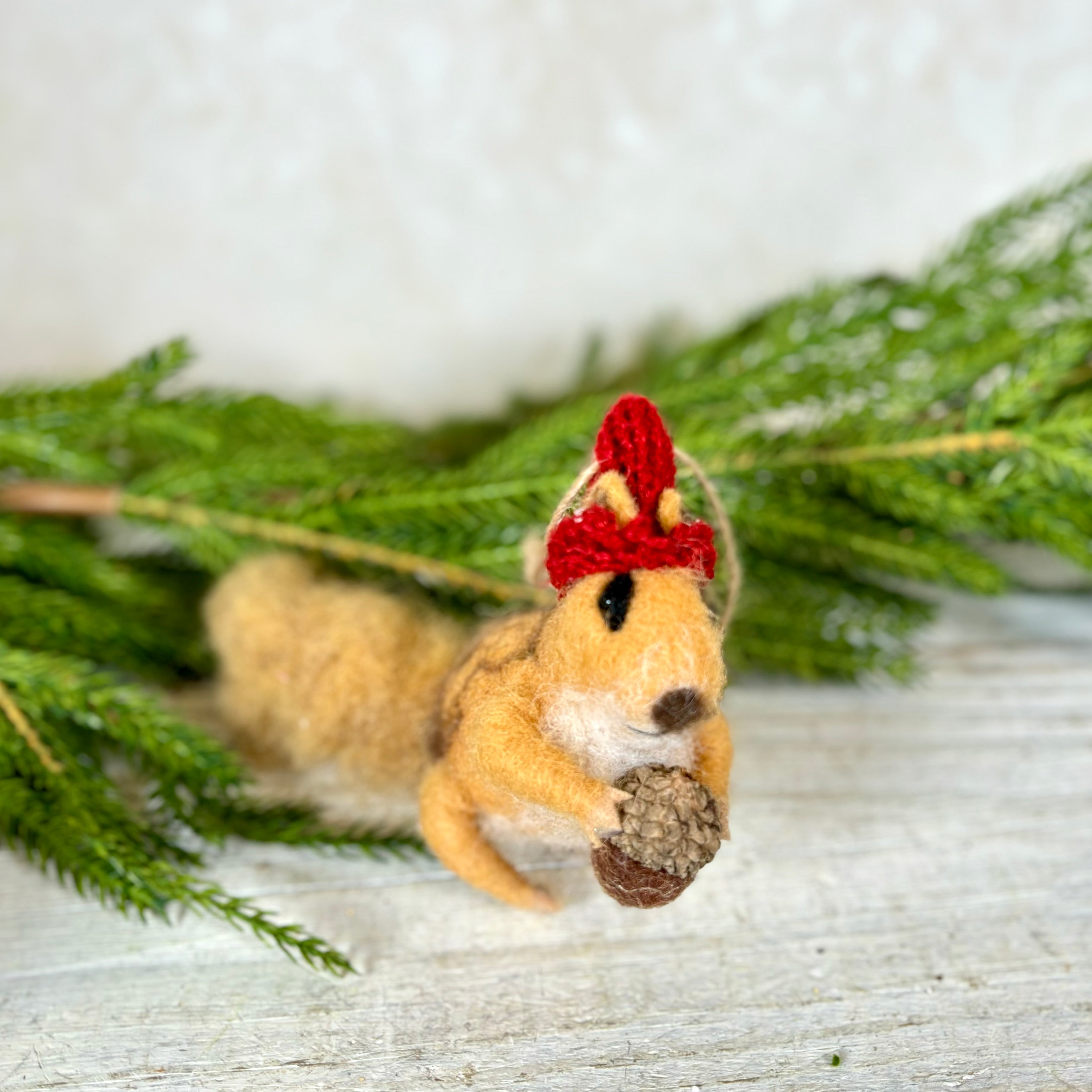 Wool Felt Holiday Squirrel With Acorn