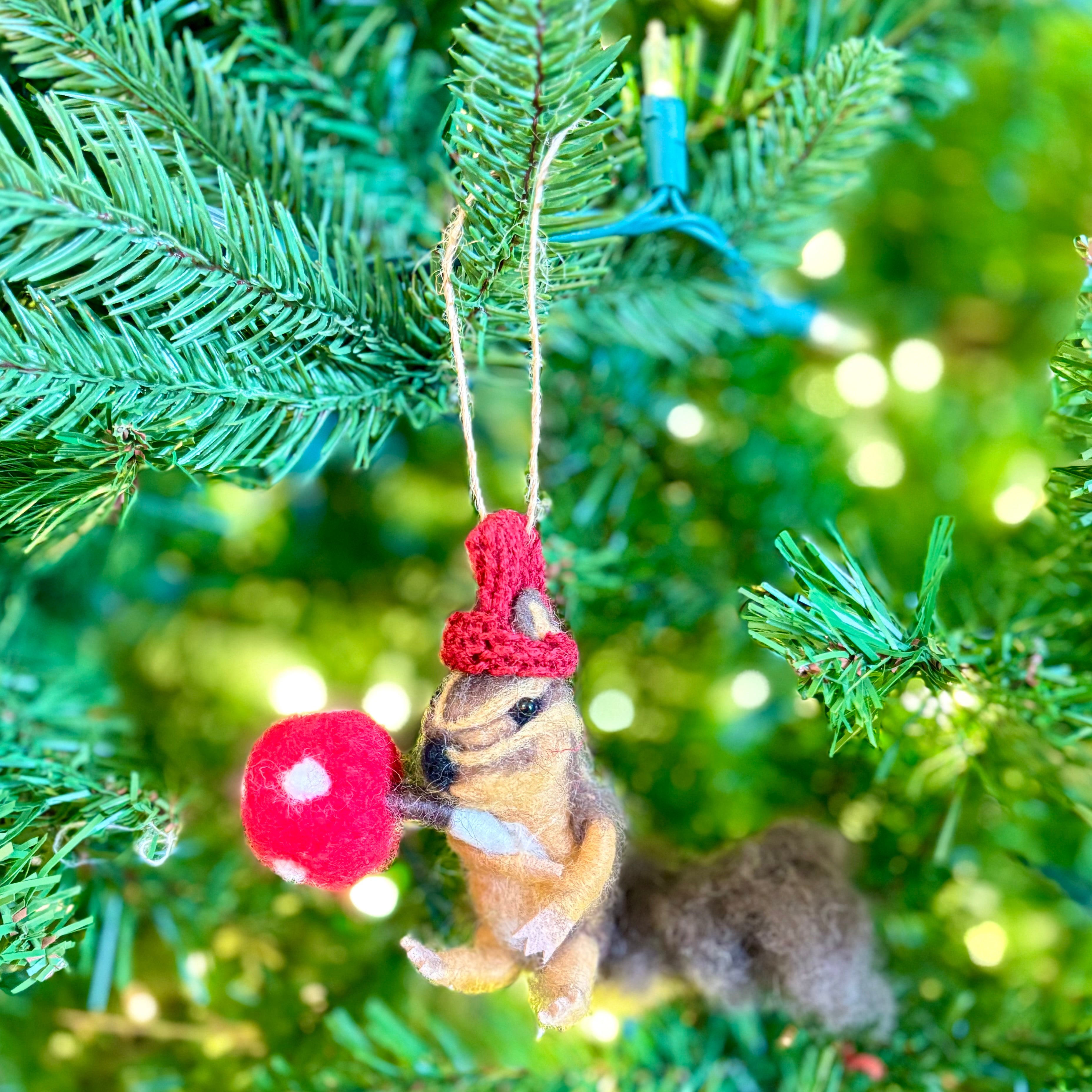 Wool Felt Holiday Squirrel With Mushroom