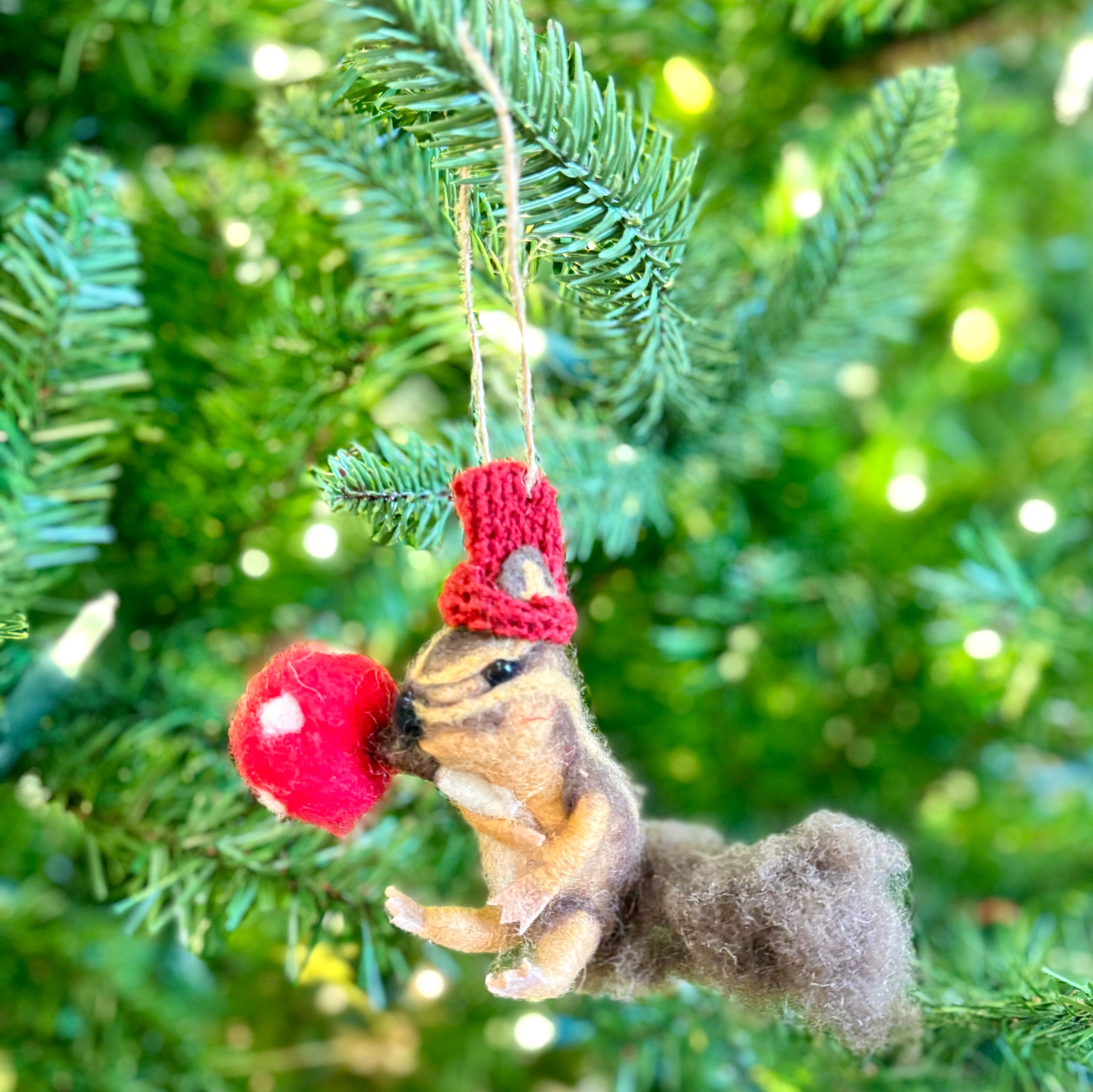 Wool Felt Holiday Squirrel With Mushroom