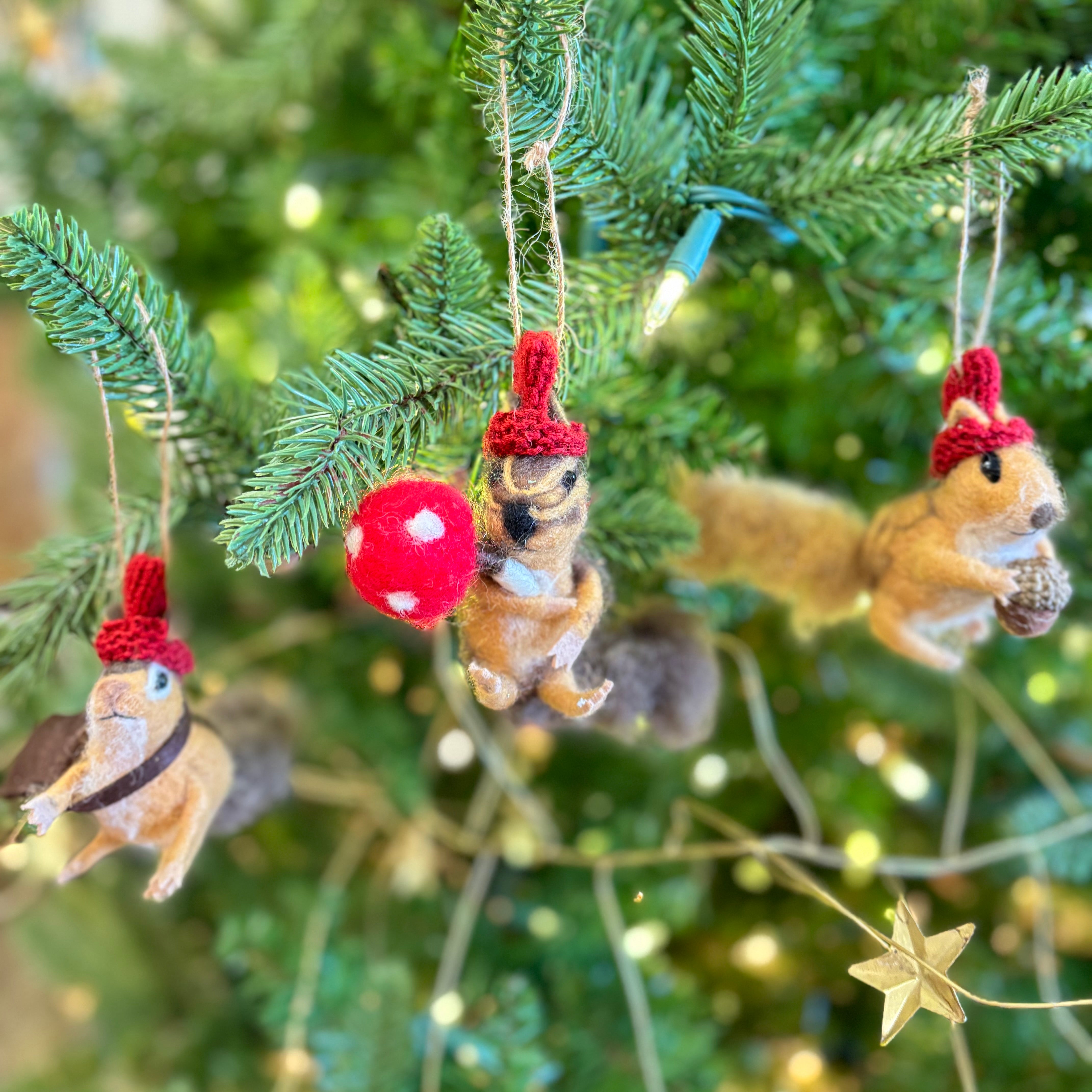 Wool Felt Holiday Squirrel With Mushroom