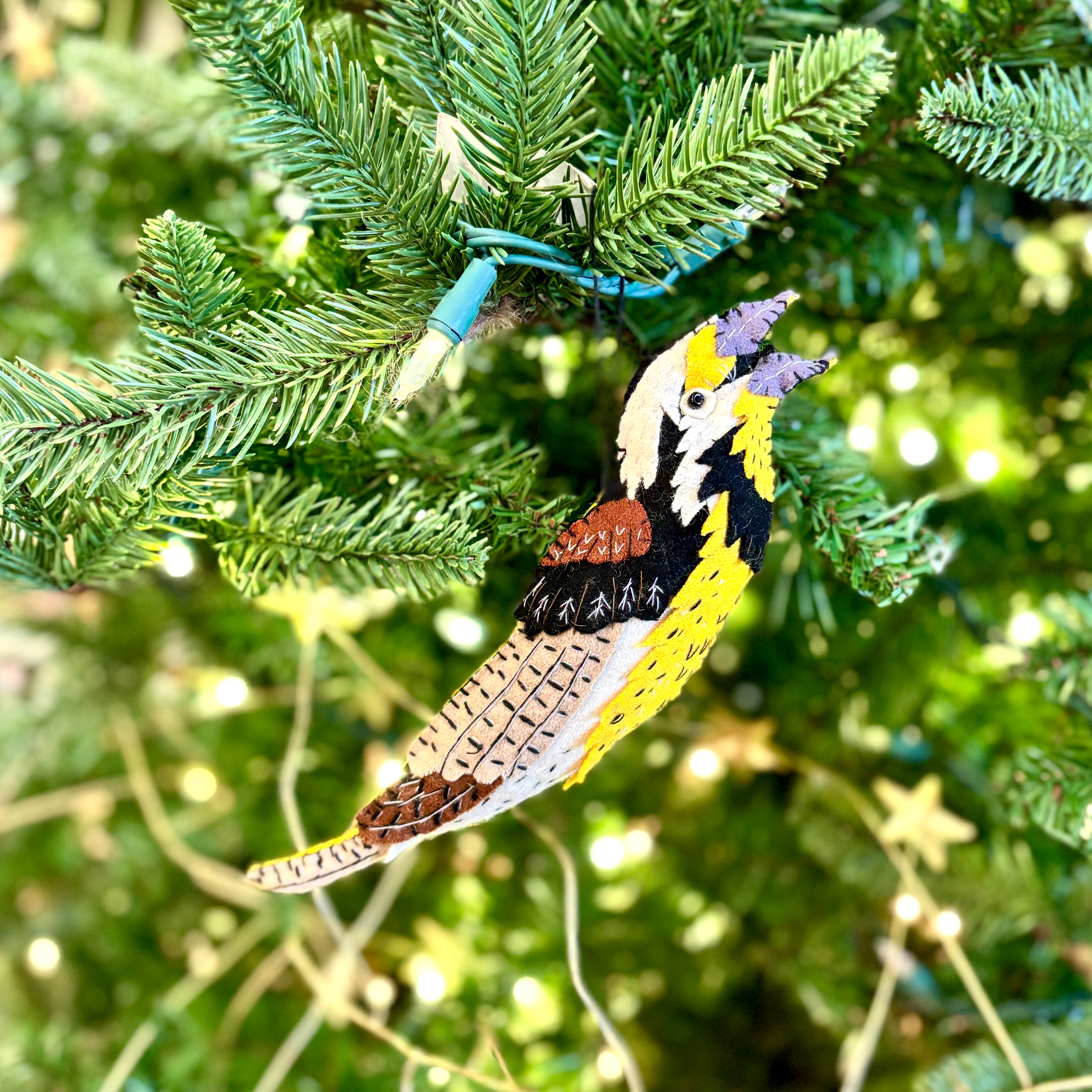 Embroidered Felt Eastern Meadowlark Ornament