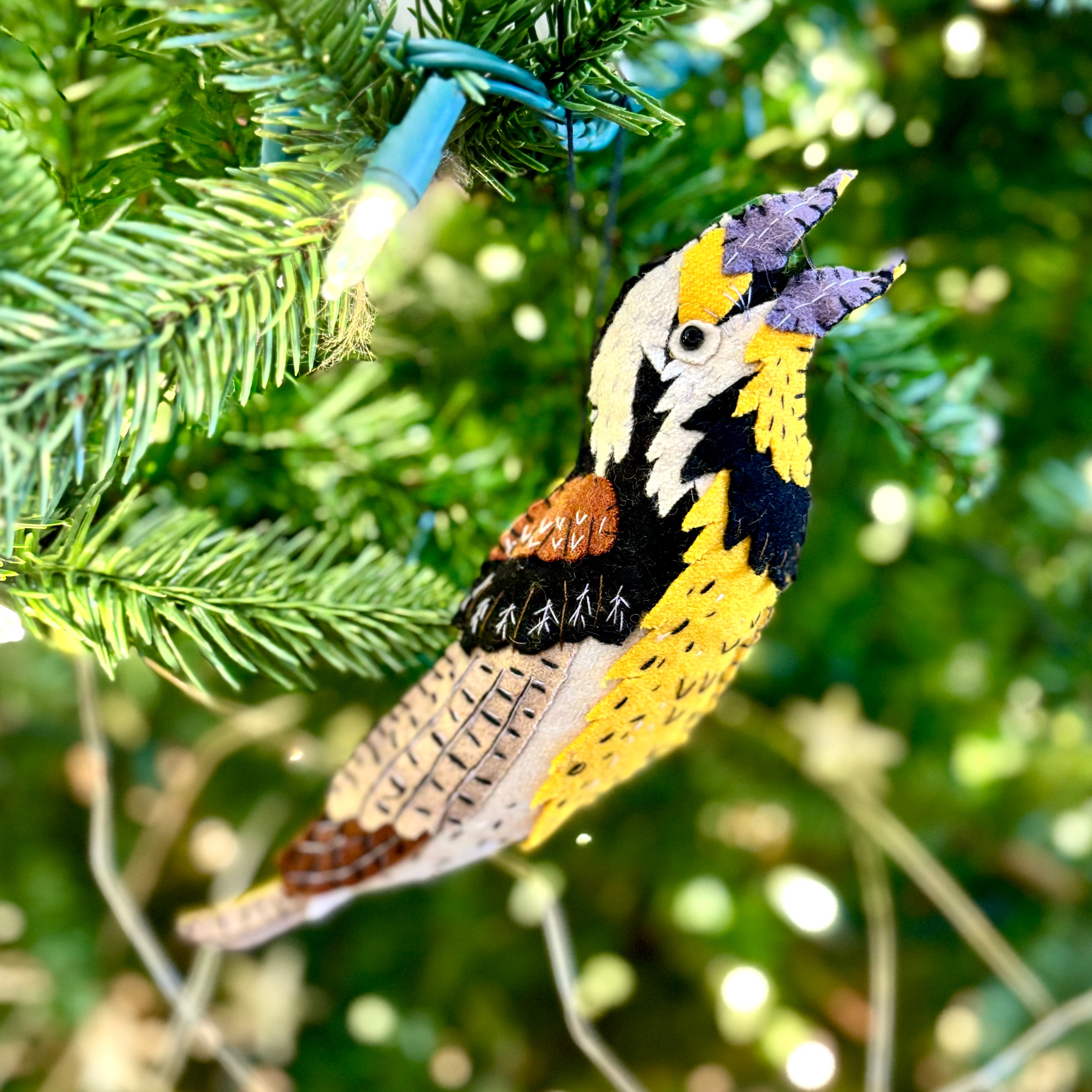 Embroidered Felt Eastern Meadowlark Ornament