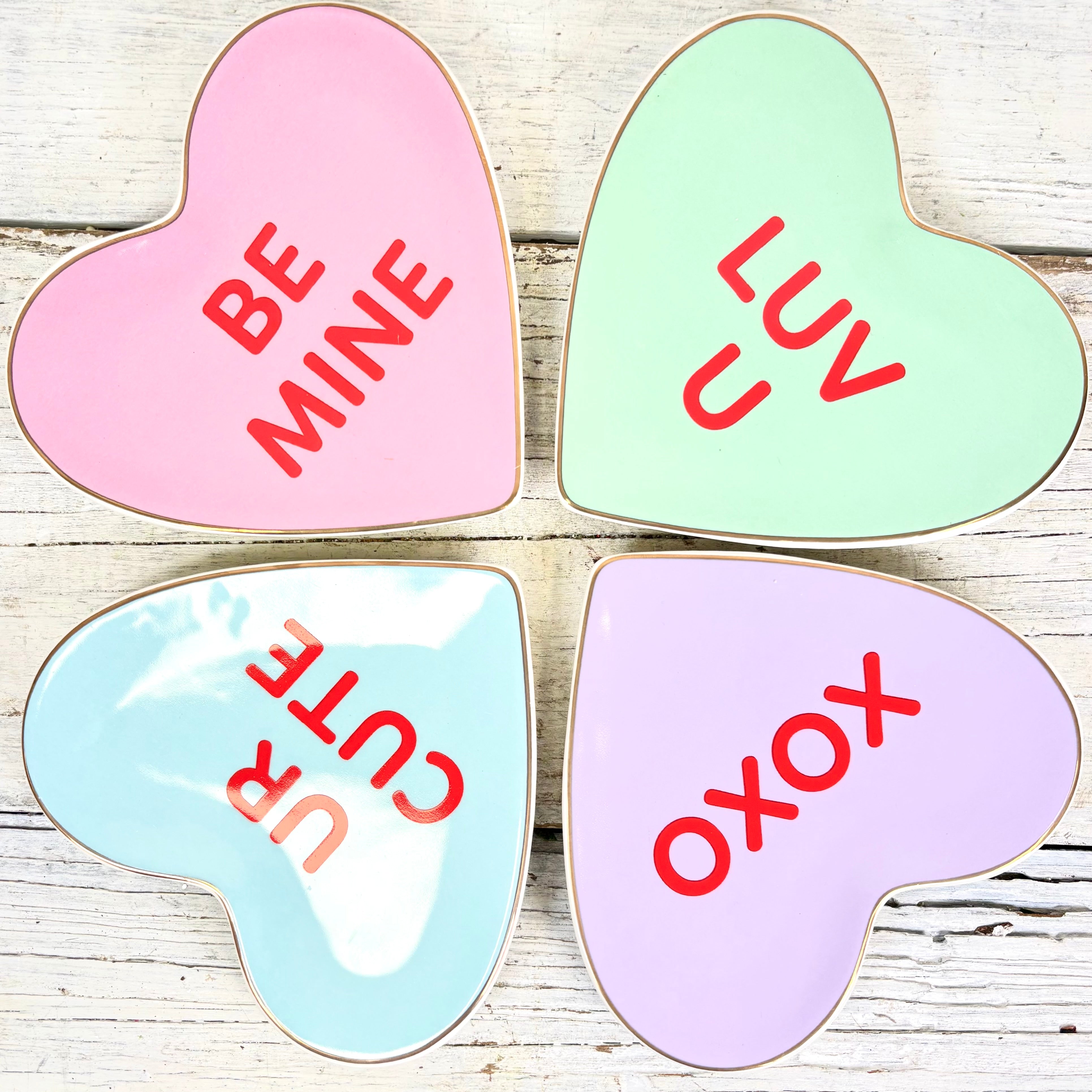 "LUV U" Conversation Candy Heart Trinket Dish