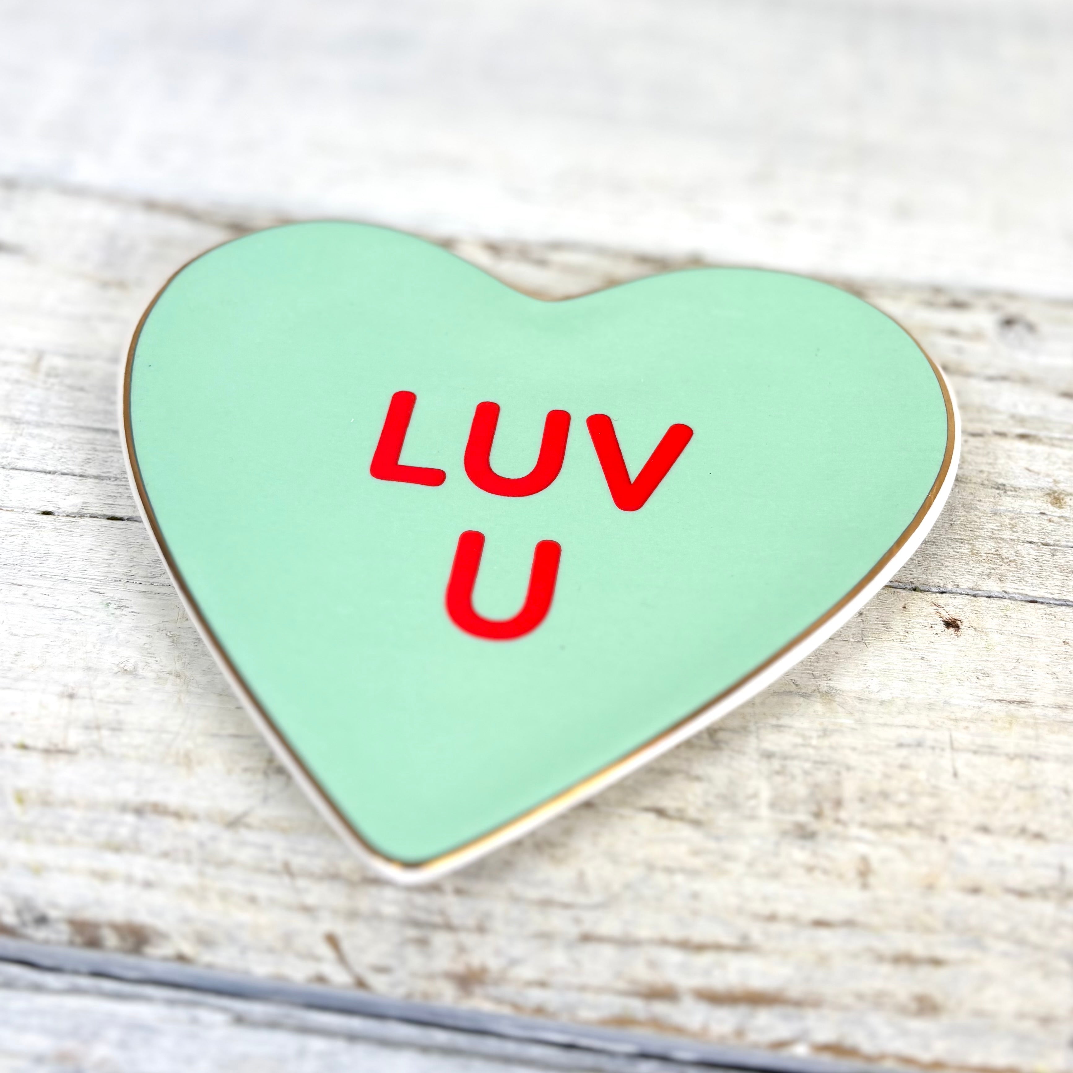 "LUV U" Conversation Candy Heart Trinket Dish